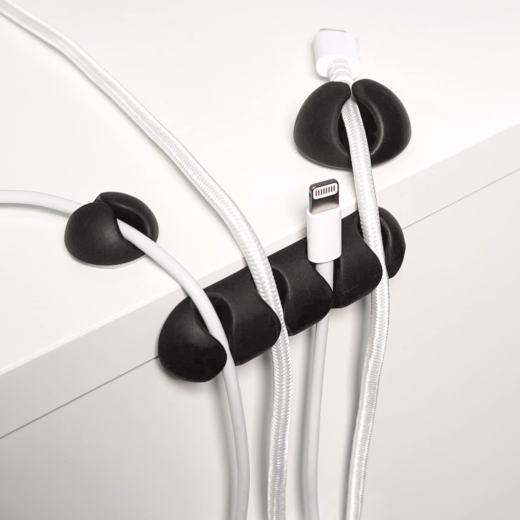 Wrap-It Storage Cable Clips 28-Pack (Black) - Cord Organizer for Desk, Nightstand & Bedside Table - Cable Management for Phones, Chargers & Electronics - Perfect for Home & Office Organization
