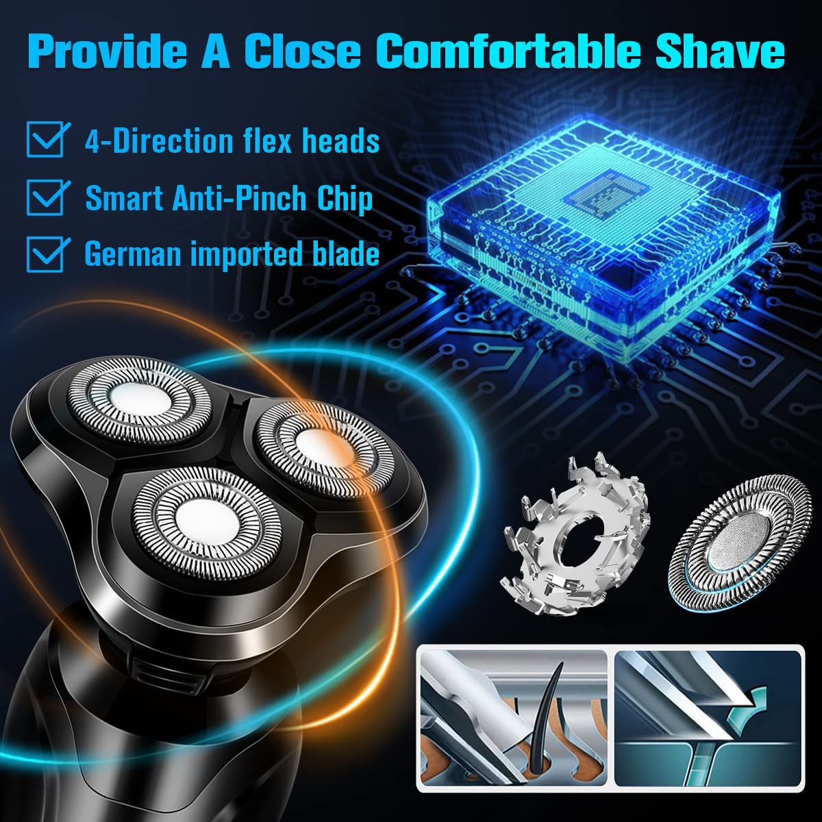Premium Electric Razor for Men - Waterproof Rechargeable Rotary Shaver with Floating Head & Replaceable Blades | Cordless Travel Shaver for Smooth Shaving | Perfect Gift for Dad, Husband, Boyfriend | Home, Office & Travel Use
