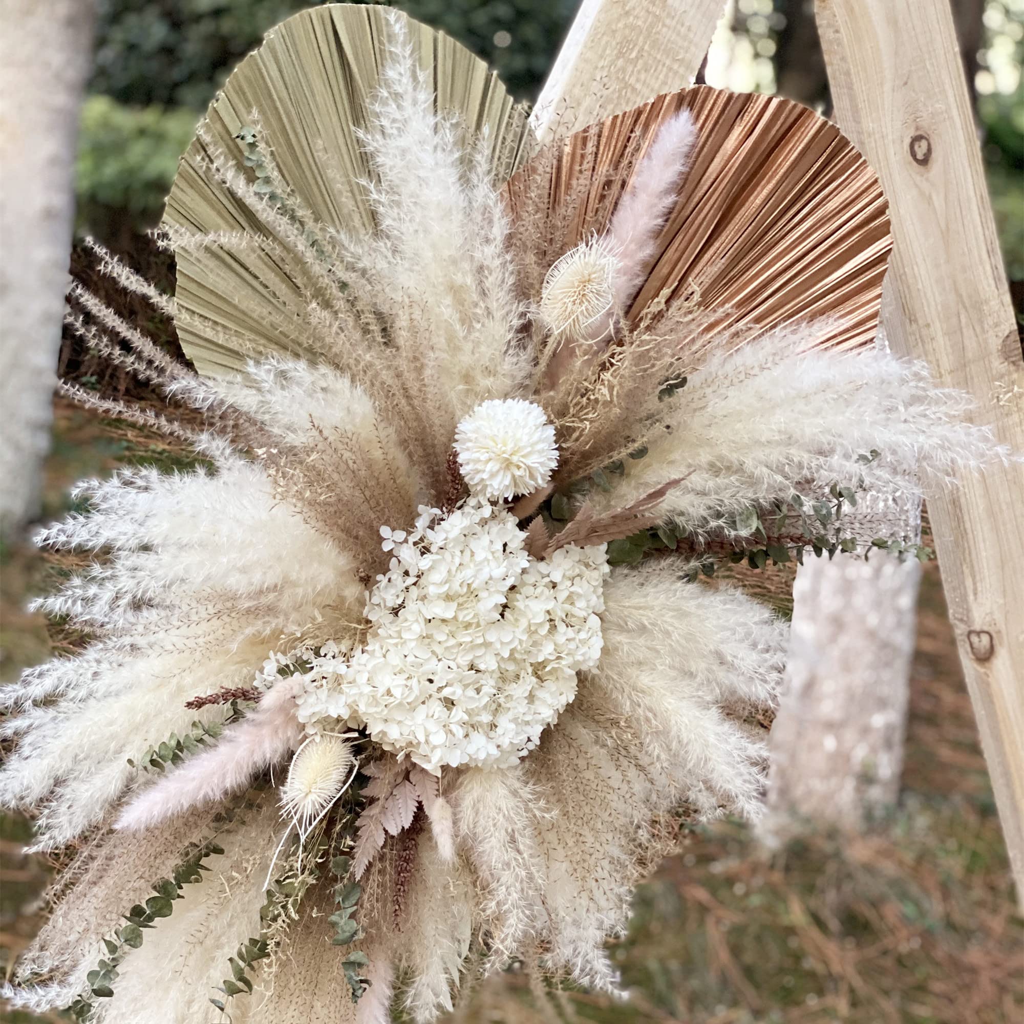 Boho Pampas Grass Wedding Arch Arrangement & Palm Leaf Wall Decor - Natural Rustic Backdrop for Wedding Ceremony, Boho Bridal Shower, Photo Booth & Home Decor