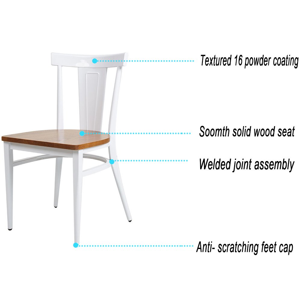 Modern Dining Chairs Set of 2 - White Wooden Seat & Metal Frame Kitchen Side Chairs for Home, Restaurant or Office Use - Comfortable & Durable for Daily Dining, Entertaining Guests or Commercial Spaces