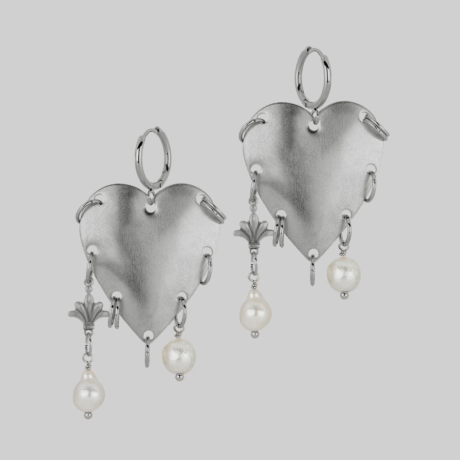 Elegant Silver Pierced Heart & Pearl Hoop Earrings for Women | Dainty Valentine's Day Jewelry Gift | Perfect for Date Night & Special Occasions