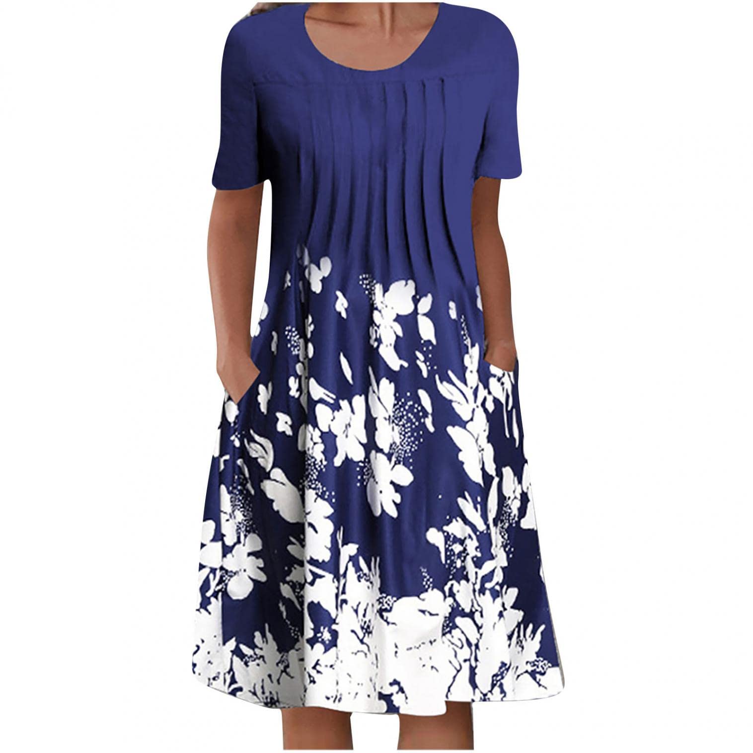 Women's Summer Casual Butterfly Print Round Neck Short Sleeve Floral Dress - Perfect for Beach Vacations, Garden Parties & Date Nights