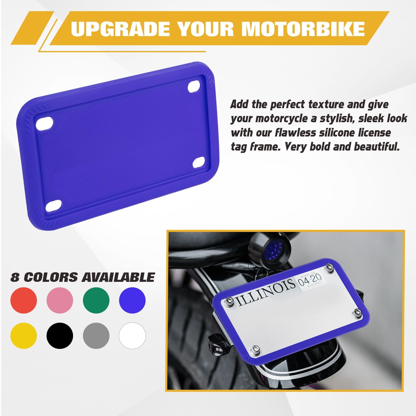 Xotic Tech Motorcycle Silicone License Plate Frame - Durable Motorbike License Plate Holder - Rust Proof, Rattle Proof, Weather Resistant (Blue, 7.56