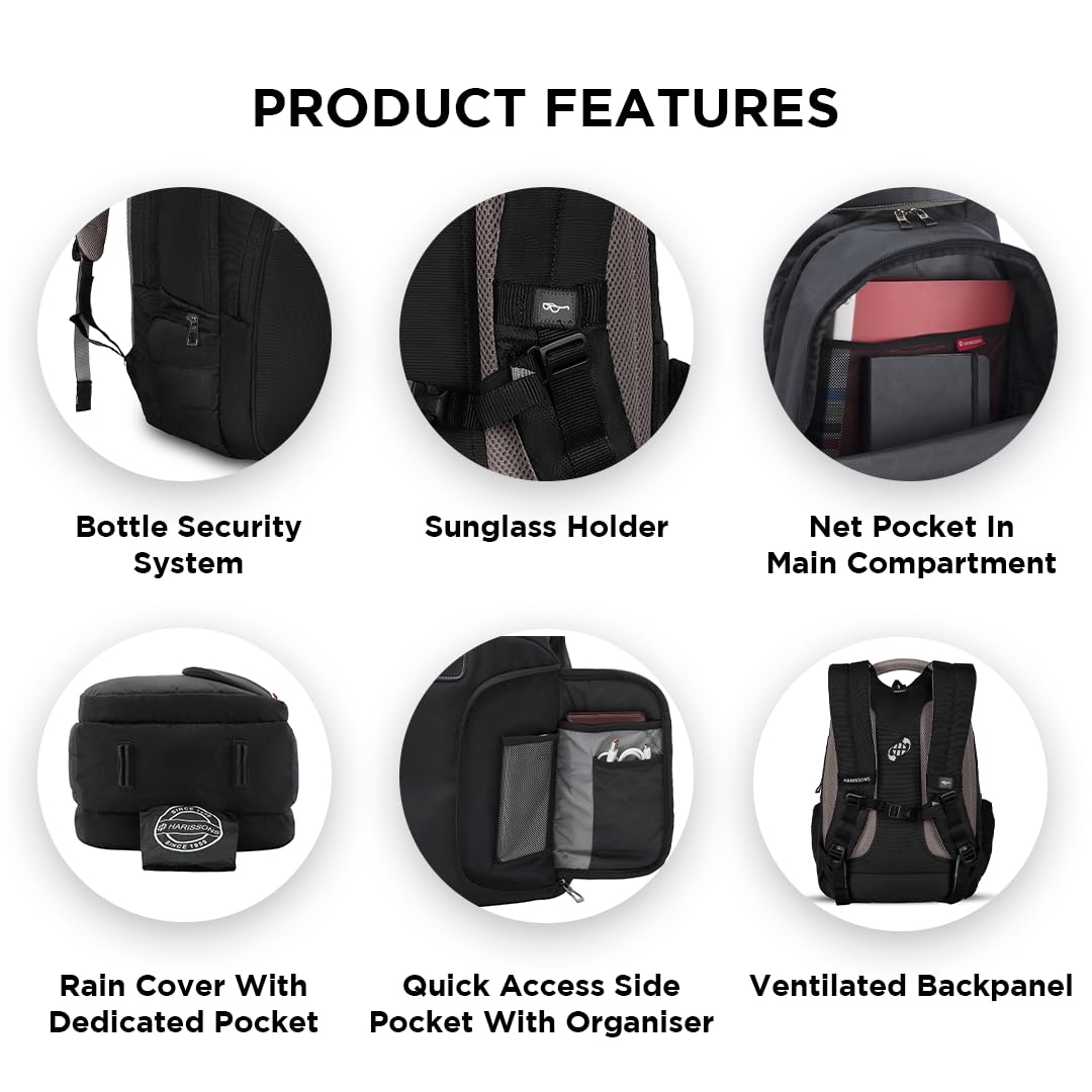 Harissons Bags Vervo Waterproof Laptop Backpack for Men & Women - 15.6 Inch Travel Backpack with USB Charging Port & Rain Cover - Perfect for Work, School, College & Business Trips