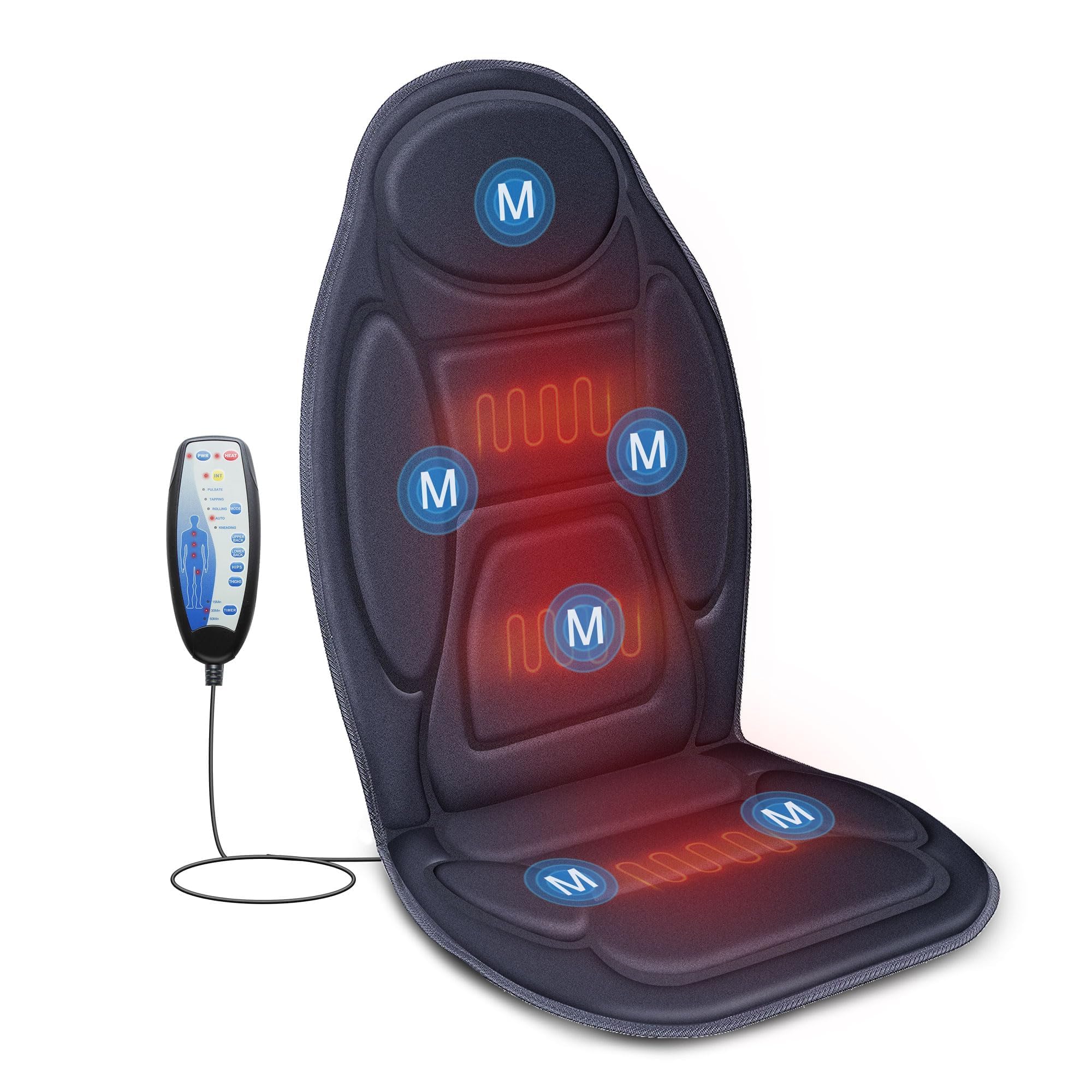 Snailax Vibrating Back Massager with Heat - 6 Motors & 2 Heat Levels, Massage Seat Cushion for Office Chair - Perfect for Home, Office, Car Use - Great Gift for Men & Women - Relieve Back Pain & Stress While Working or Relaxing