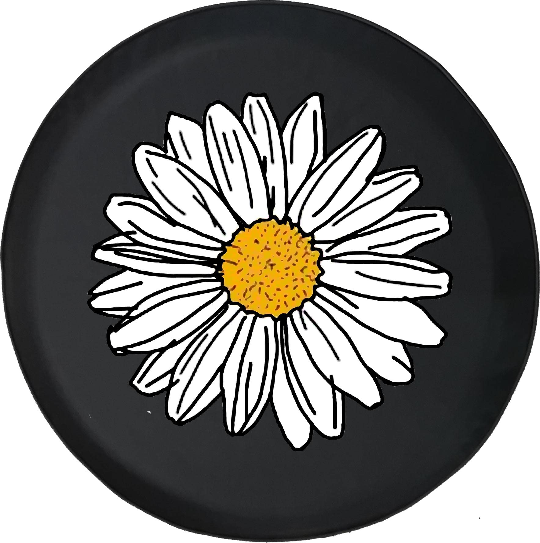 28 Inch Black Car Tire Cover with White Daisy Flower Design - Durable Wheel Protector for Trailers, Trucks, SUVs, Campers & RVs - Perfect for Outdoor Adventures and Road Trips
