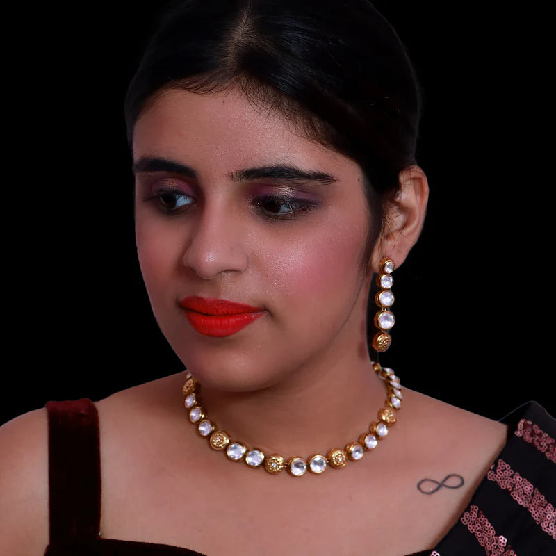 Luxury Gold Plated Royal Kundan Necklace & Earrings Set (D509) - Perfect for Weddings, Parties & Special Occasions