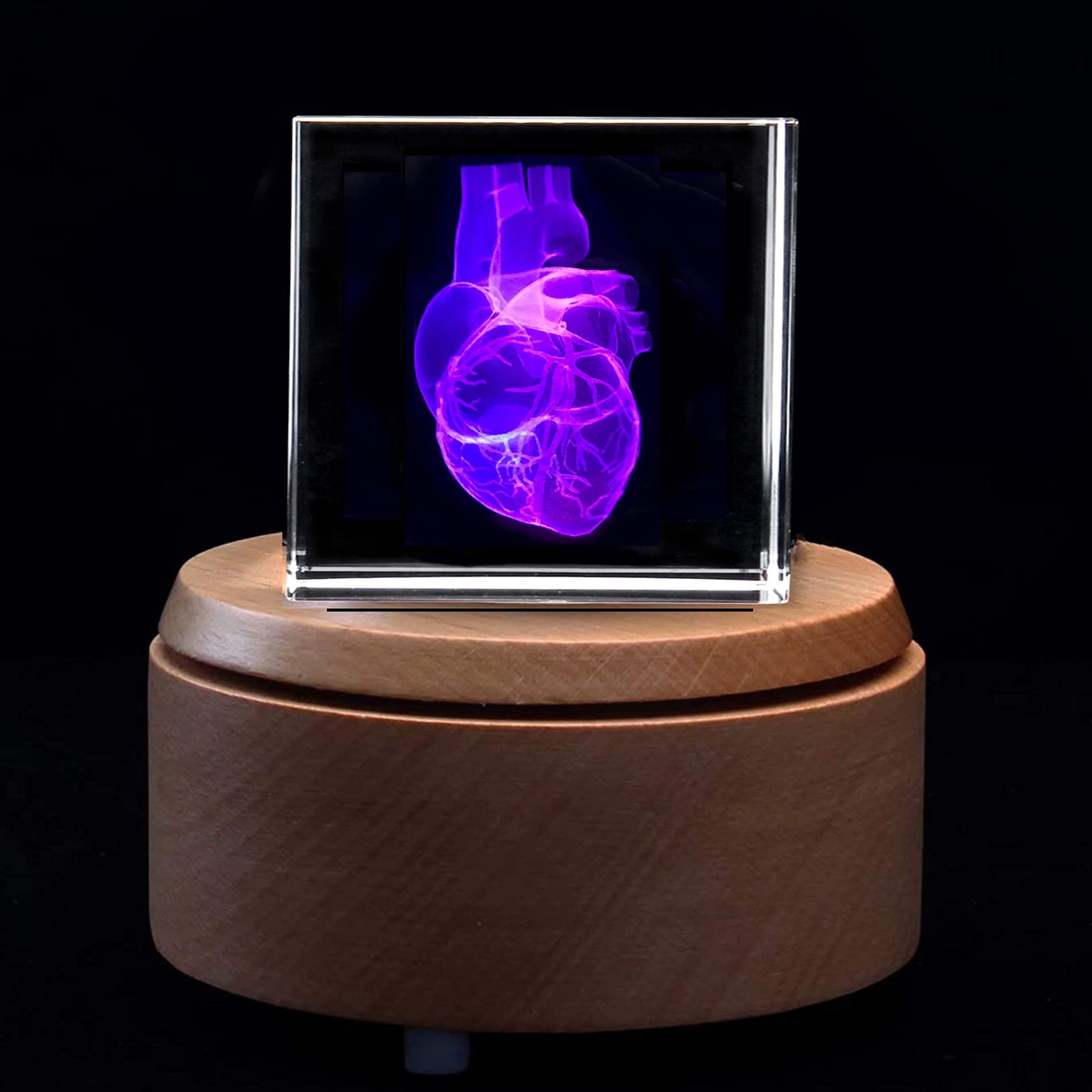 3D Human Heart Anatomical Model - Laser Etched Crystal Glass Cube Paperweight with LED Base - Perfect Science Gift for Doctors, Students & Anatomy Enthusiasts - Great for Office Desk, Medical Education & Home Decor