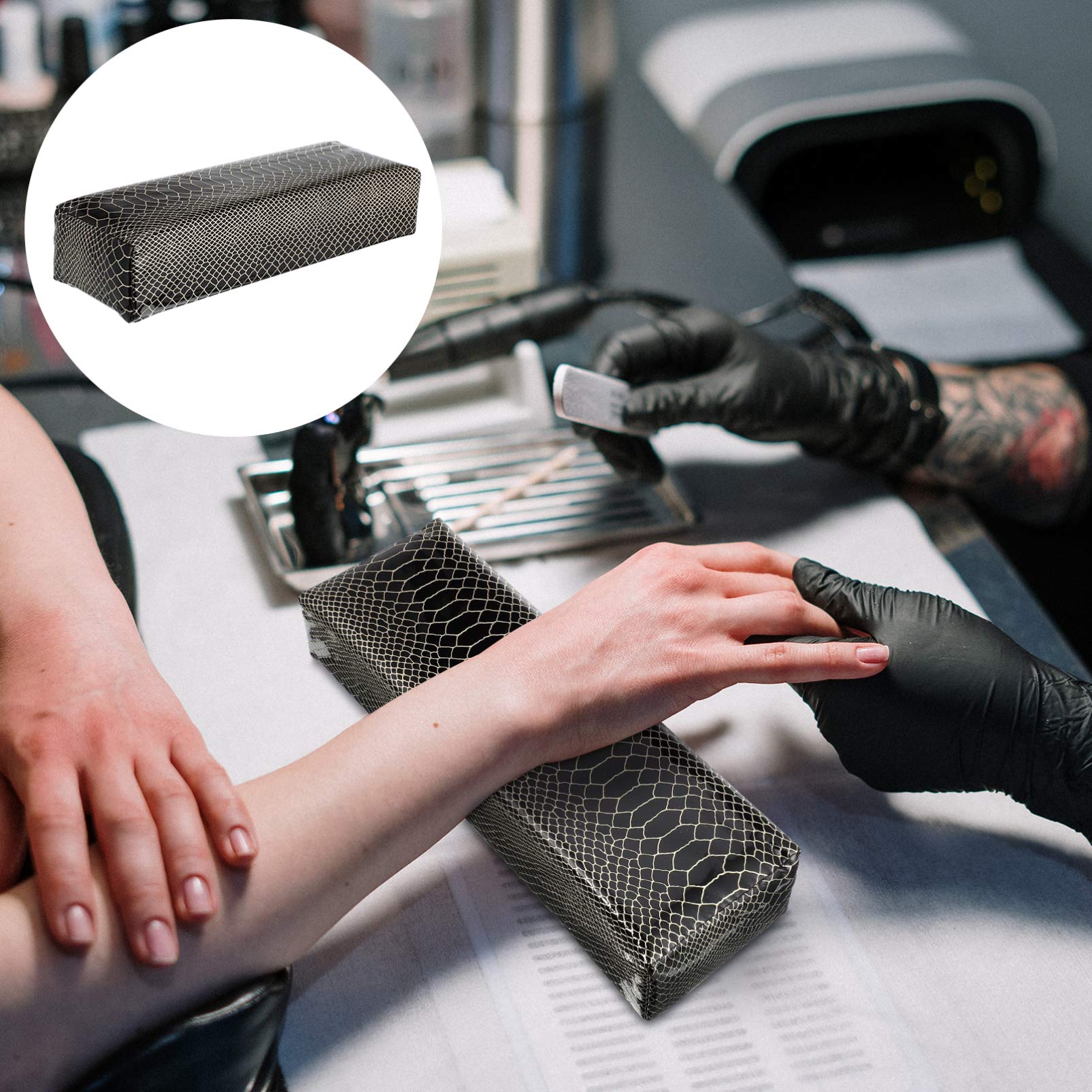 Square Manicure Hand Pillow - Detachable Nail Art Cushion for Gel Polish & Acrylic Nails - Upholstered Sponge Hand Rest for Salon & Home Nail Care - Perfect for Nail Artists & DIY Manicures