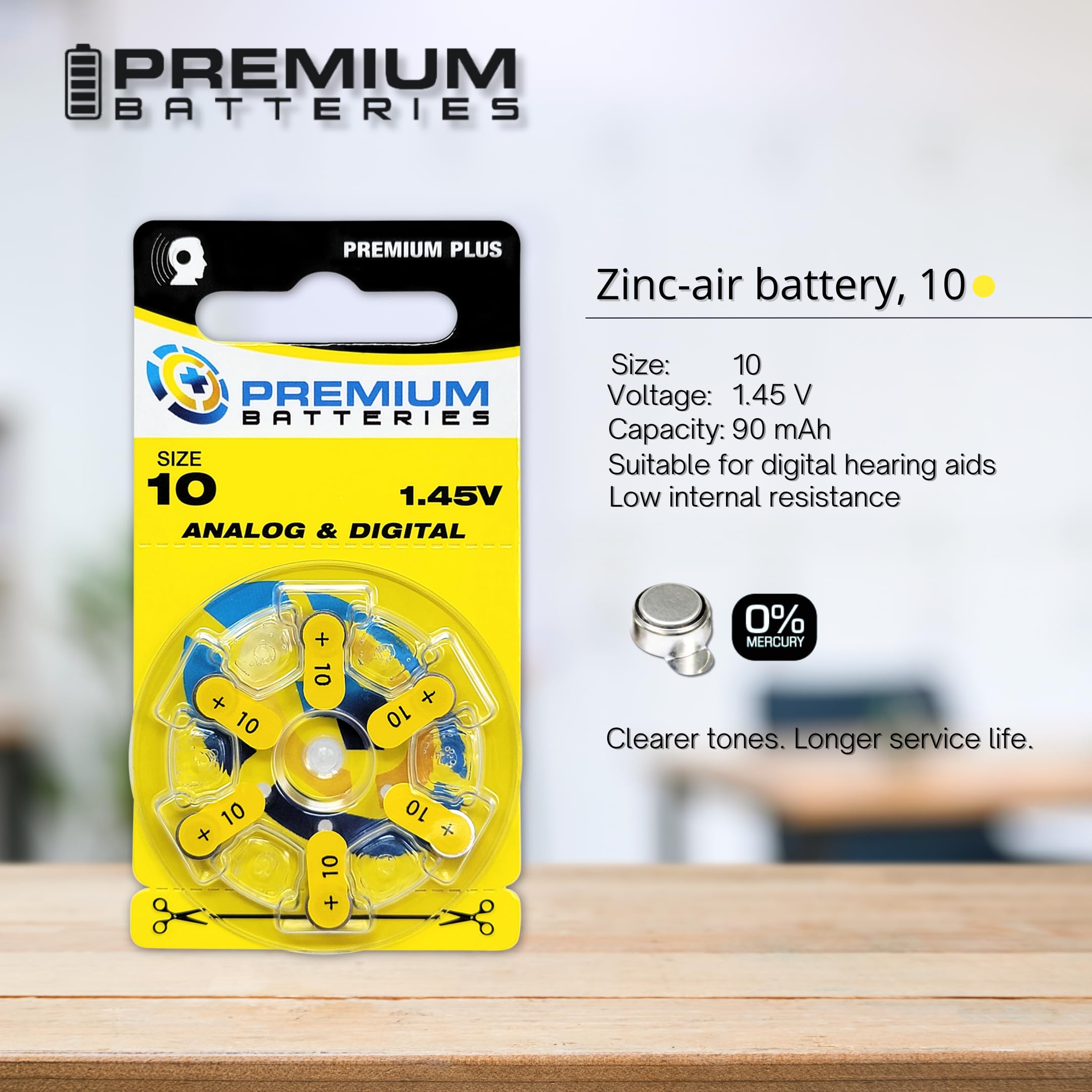 Size 10 1.45V Zinc Air Hearing Aid Batteries (60 Pack) with Convenient Keychain Battery Holder - Long Lasting Power for Hearing Devices, Perfect for Travel & Daily Use