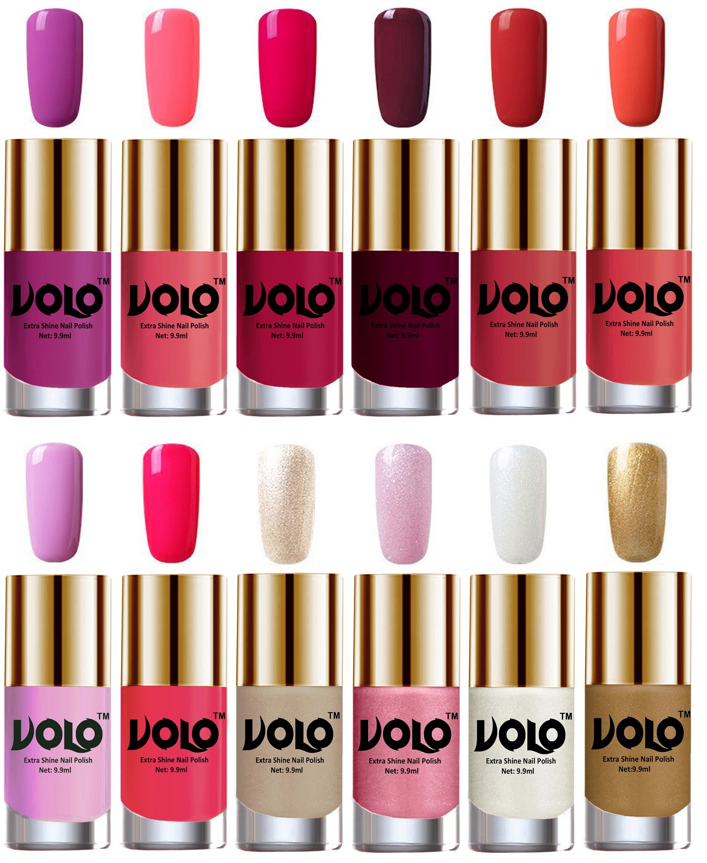 VOLO Luxury Super Shine 12-Piece Nail Polish Set - Long Lasting, High Gloss, Non-Toxic Formula for Salon-Quality Manicures at Home | Perfect for Parties, Weddings & Everyday Wear
