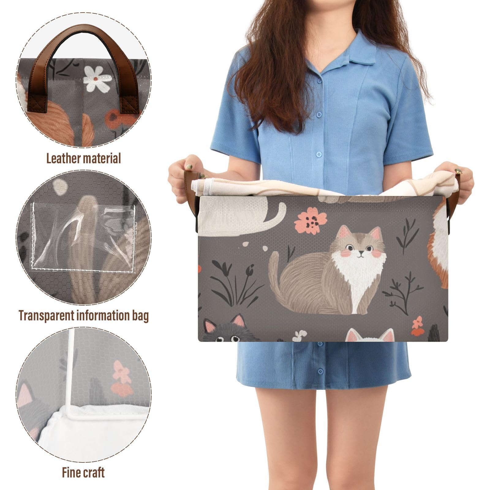 Personalized Cat-Themed Foldable Storage Baskets - 2 Pack Rectangle Organizer Bins with Handles for Shelves, Closet & Wardrobe Organization | Perfect for Home, Office & Kids Room Storage Solutions