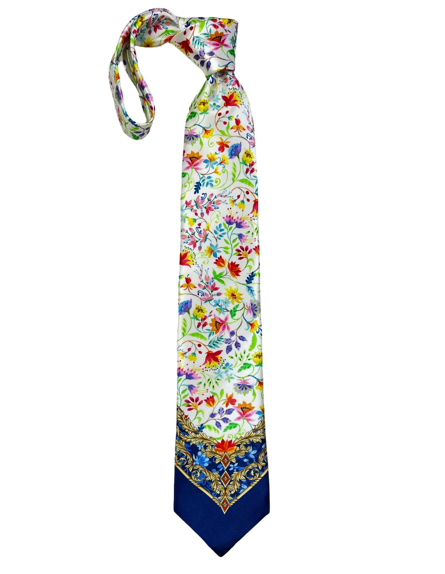 Silvio Fiorello Jianni Floral Necktie - Elegant White Silk Tie for Men - Perfect for Weddings, Business Meetings & Formal Events