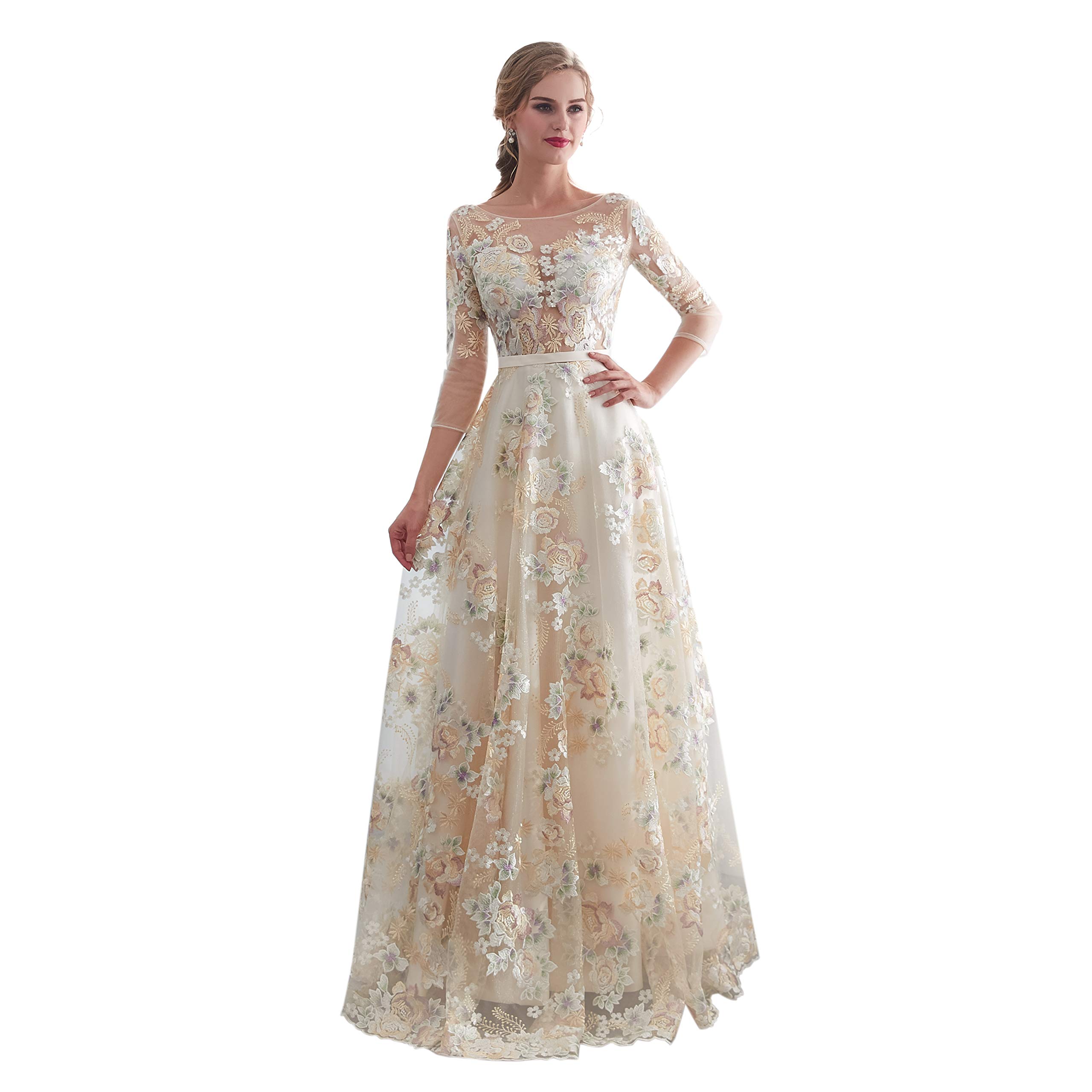 Elegant Long Sleeve Lace Wedding Dress for Bride 2020 - Romantic A-line Bridal Gown with Floral Appliques | Perfect for Church Ceremony, Beach Wedding & Vintage Theme