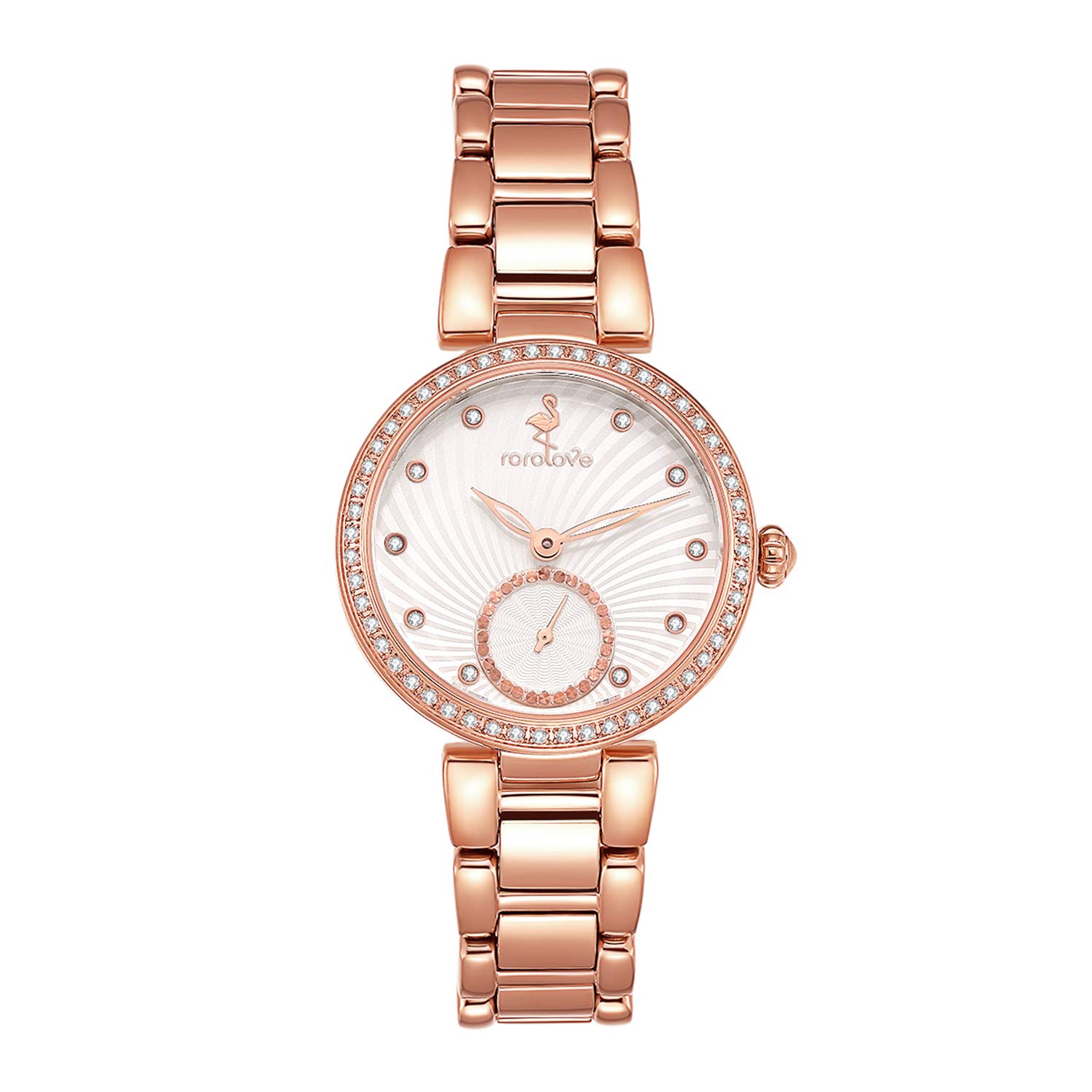 Rorolove Women's Watch with 10 Diamonds - Stainless Steel Band, 29mm Luxury Ladies Wristwatch - Elegant Fashion Jewelry for Daily Wear & Special Occasions