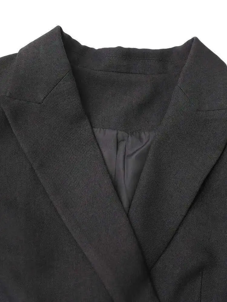 Elegant Black Blazer & Slit Skirt Two-Piece Suit for Women - Lapel Long Sleeve Fashion Set | Spring & Autumn 2025 Trendy Outfit | Perfect for Office Wear, Business Meetings & Formal Events