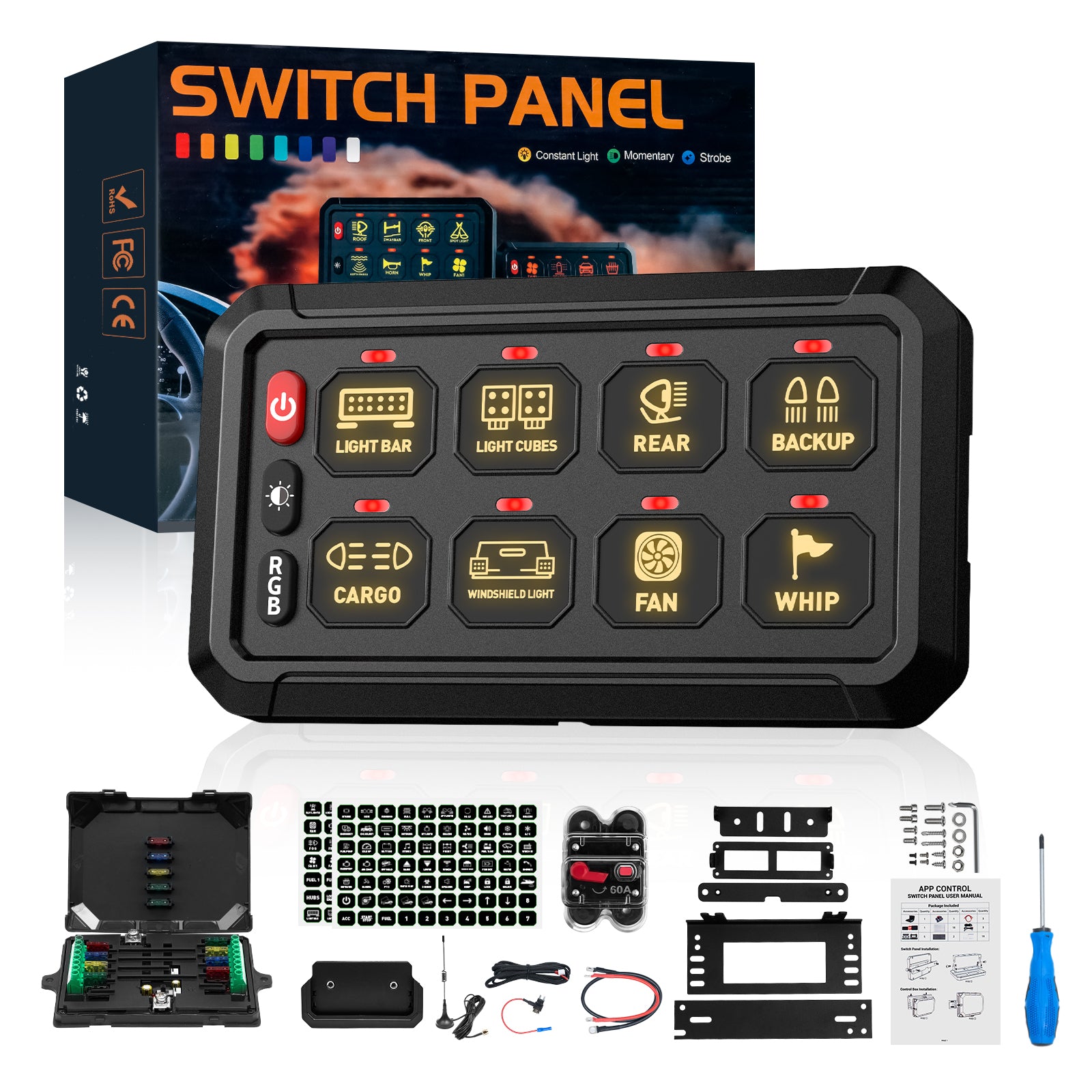 Novsight Wireless RGB Switch Panel Kit - 8 Gang & 12 Gang Remote Lighting Controller for Home Automation & Smart LED Control | Perfect for Bedroom, Living Room, and Gaming Setup