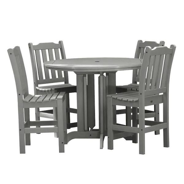 Lehigh 5-Piece Round Counter Height Recycled Plastic Outdoor Dining Set - Patio, Deck, Garden, or Backyard Furniture for Casual Entertaining
