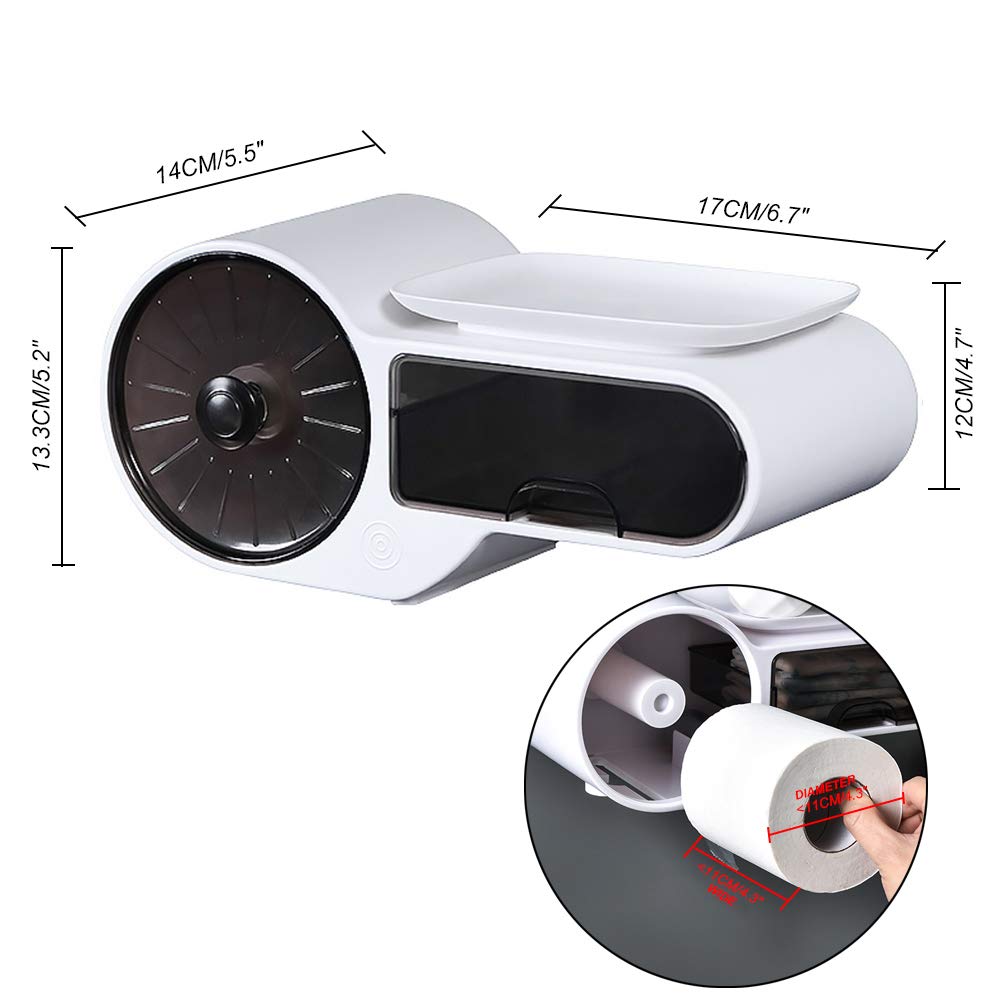 Wall-Mounted Toilet Paper Holder - Waterproof Bathroom Tissue Storage Box with Multifunctional Shelf, Large Capacity Toilet Roll Stand Rack Set, Easy No-Drill Installation for Home, RV & Office Use