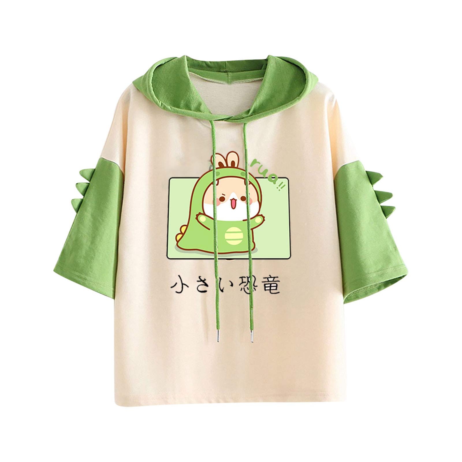 Women's Cute Dinosaur Print Short Sleeve Hoodie - Casual Summer Tops for Women | Perfect for Outdoor Activities, Streetwear & Daily Comfort