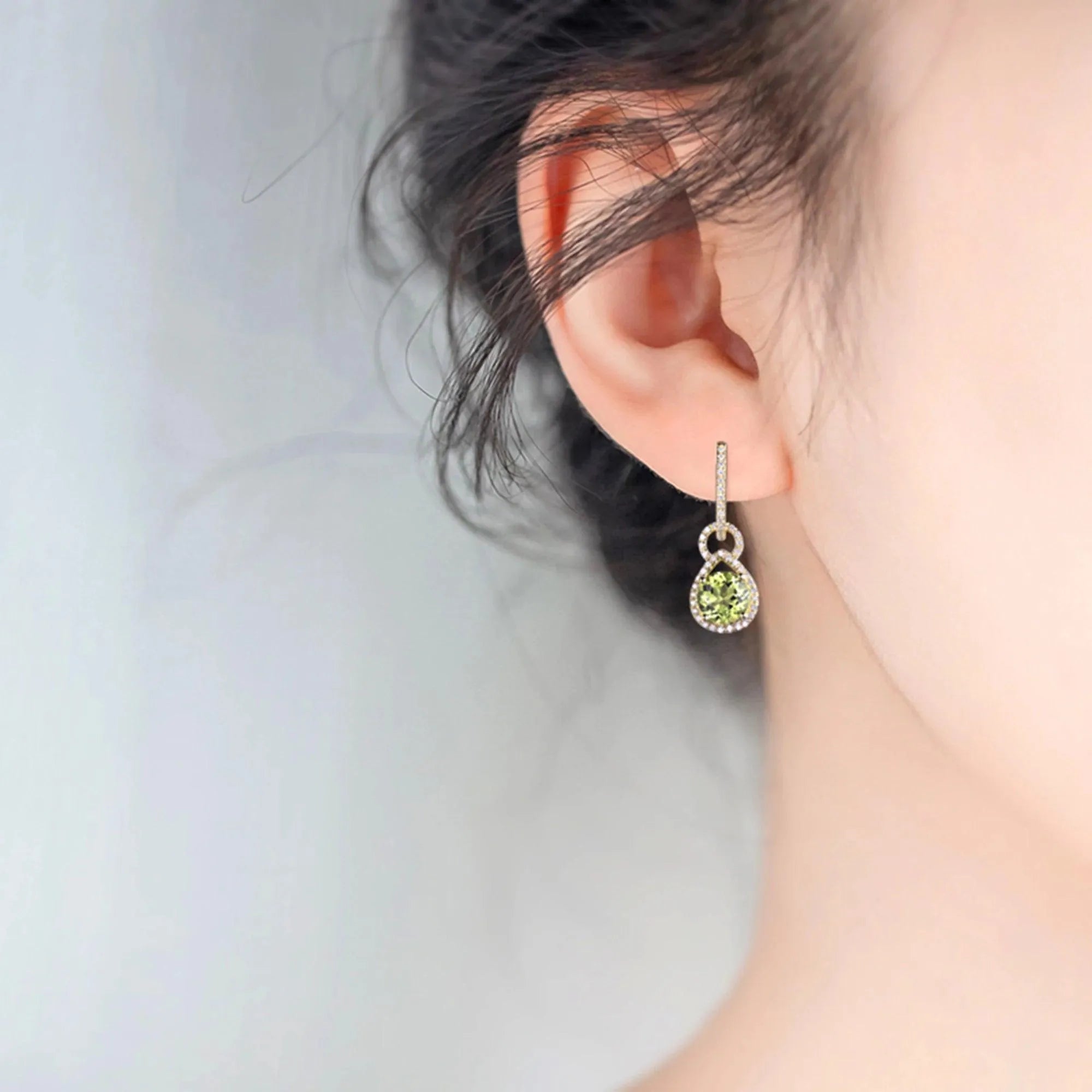 14K Yellow Gold Peridot Drop Earrings with Genuine Diamonds - Elegant Women's Jewelry for Weddings, Parties & Special Occasions