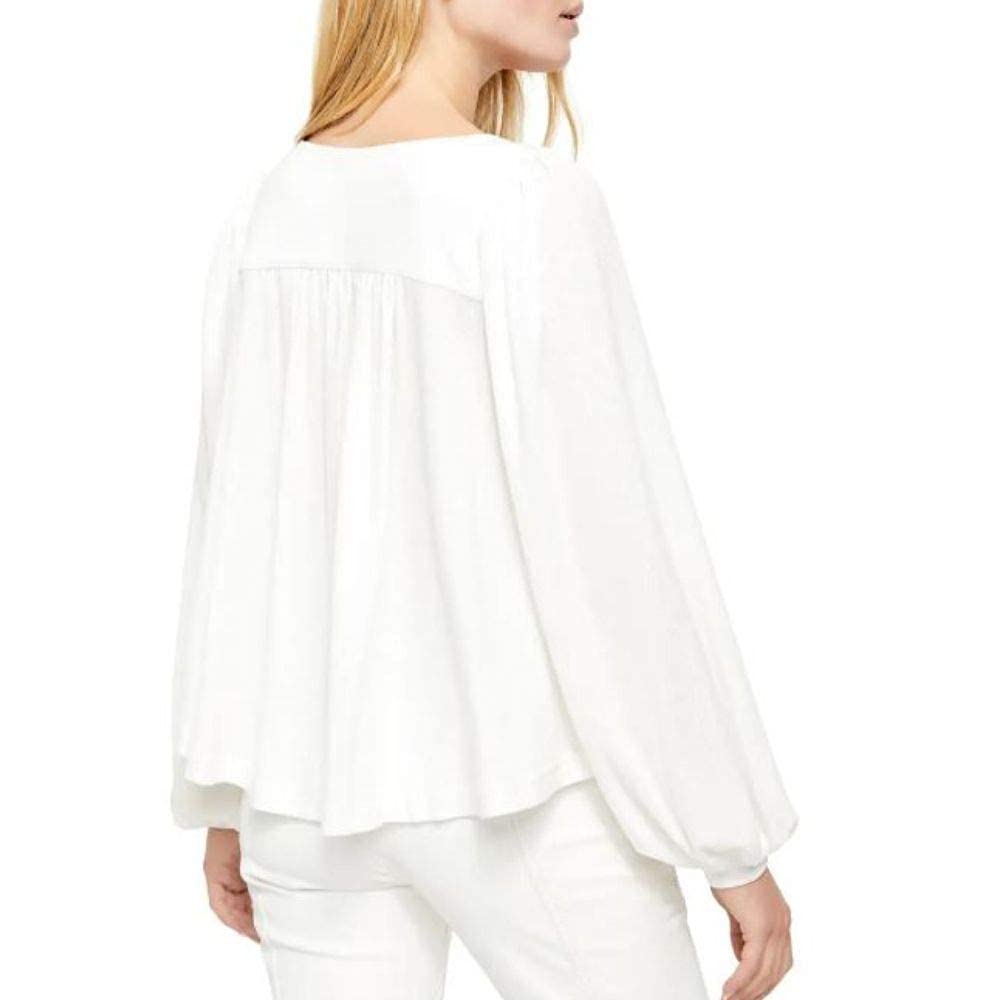 Free People Devin Pleated Blouson Sleeve Button Down Henley Top for Women | Casual & Boho Style Shirt | Perfect for Layering, Office Wear & Weekend Outfits