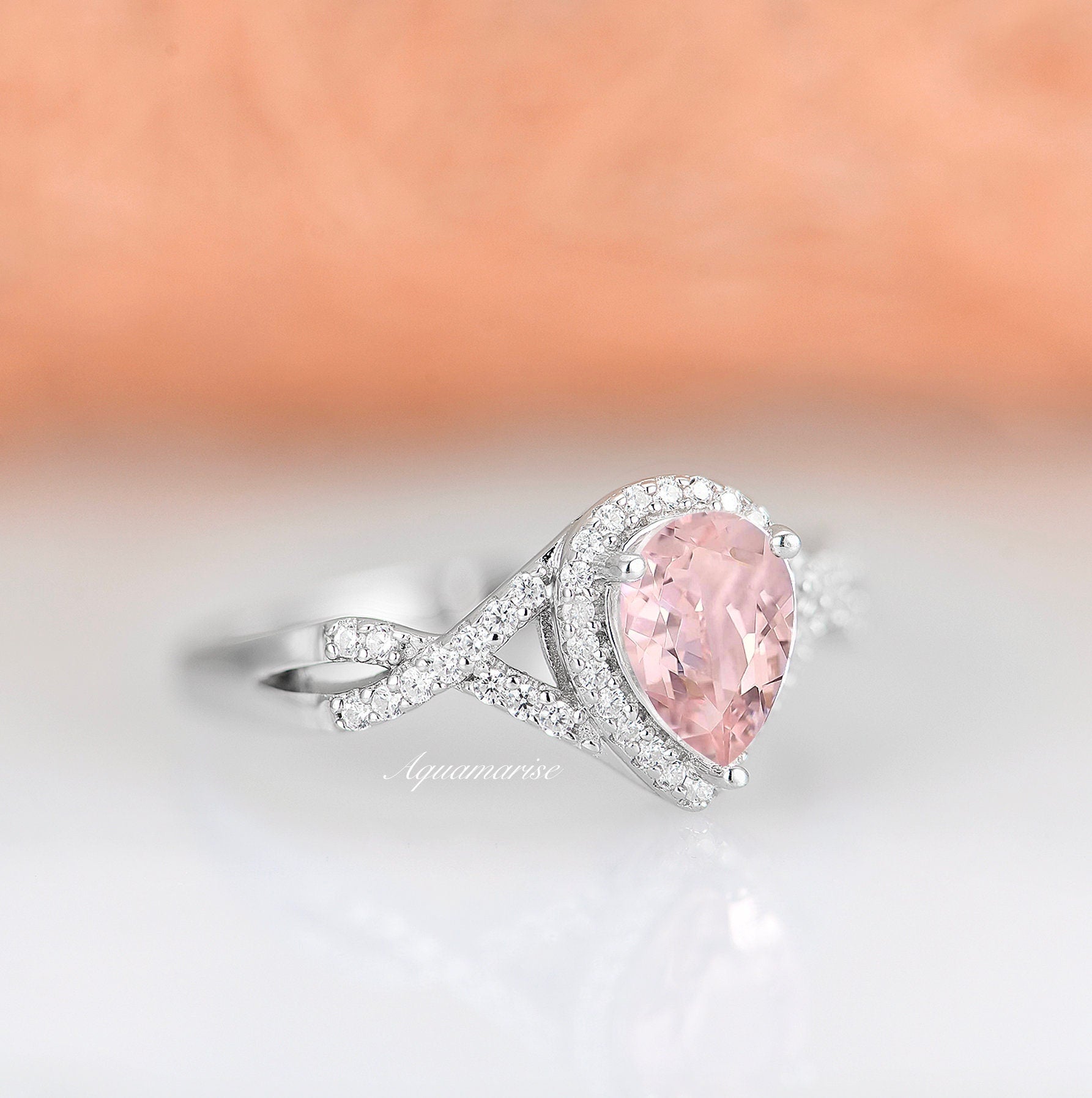 Flair Morganite Ring Sterling Silver - Elegant Rose Gold Plated Jewelry for Women, Perfect for Weddings, Anniversaries & Special Occasions