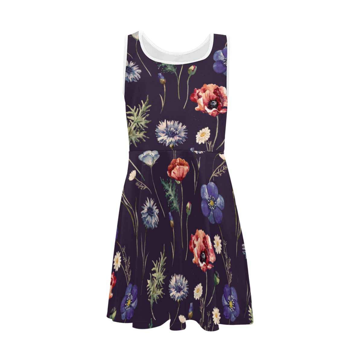 **InterestPrint Girls Sleeveless Round Neck Floral Dress - White Lotus Lily Flower Print Casual Party Dress for Toddler to Kids (2T-XL) - Perfect for Birthday, Easter, Summer Outfits & Special Occasions**