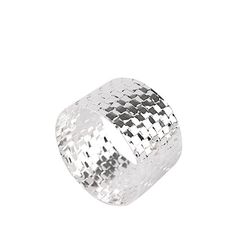 4-Pack Round Basket Weave Design Metal Napkin Rings - Elegant Tableware for Wedding, Dinner Party & Holiday Decor