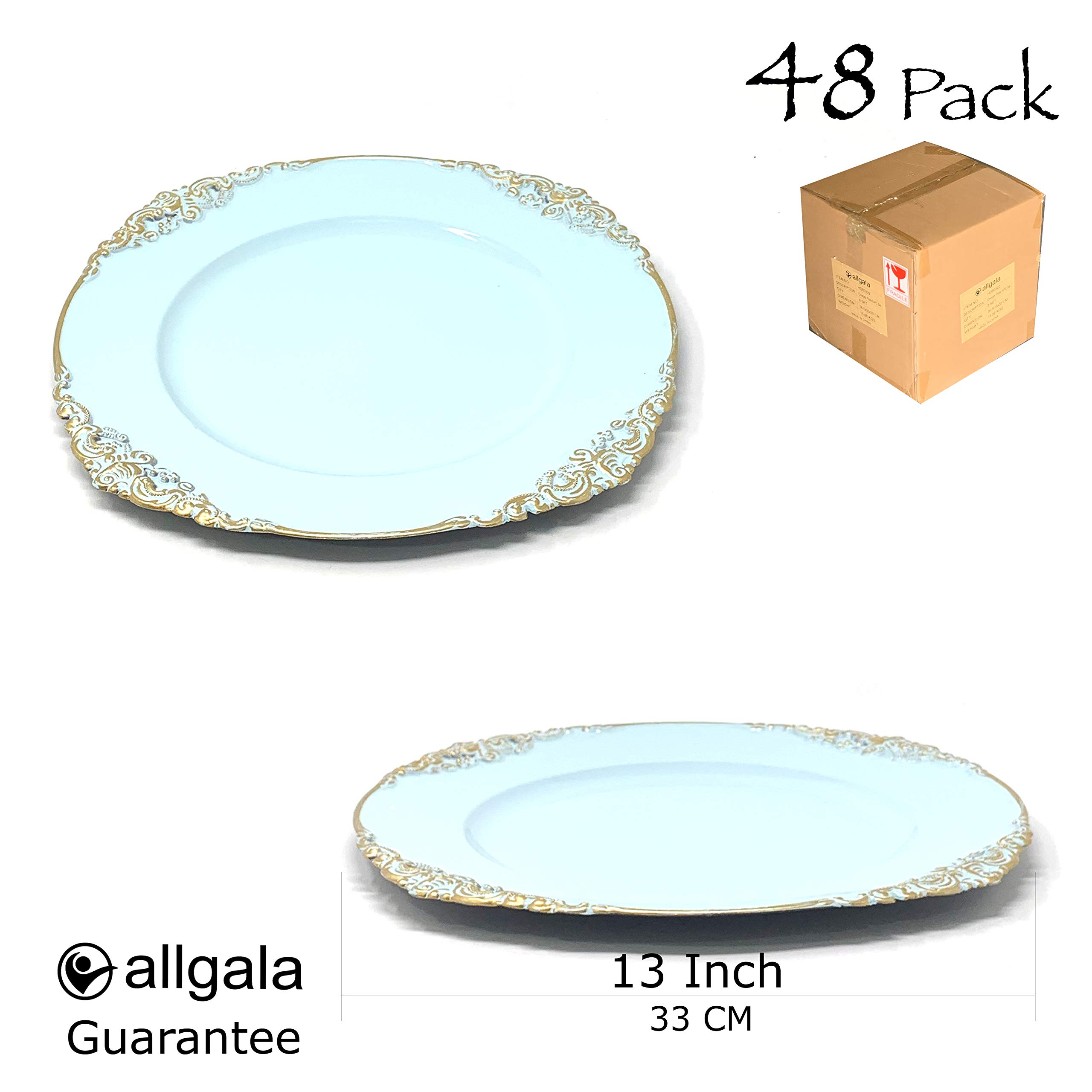 Allgala 13-Inch 48-Pack Heavy Duty Round Charger Plates - Floral Light Blue (HD80844) for Weddings, Parties & Formal Dining Events