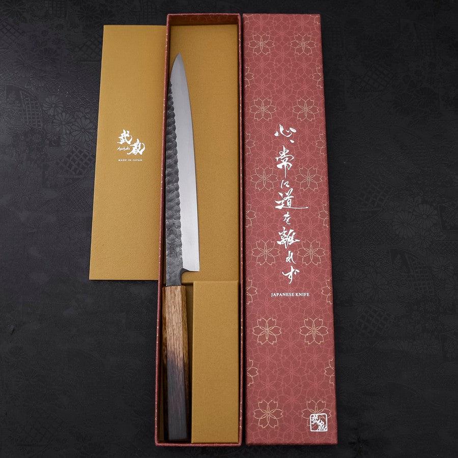 Premium Yanagiba Sushi Knife 240mm - Japanese Blue Steel #2 with Kurouchi & Tsuchime Finish, Urushi Handle - Perfect for Sushi Chefs & Japanese Cuisine Lovers