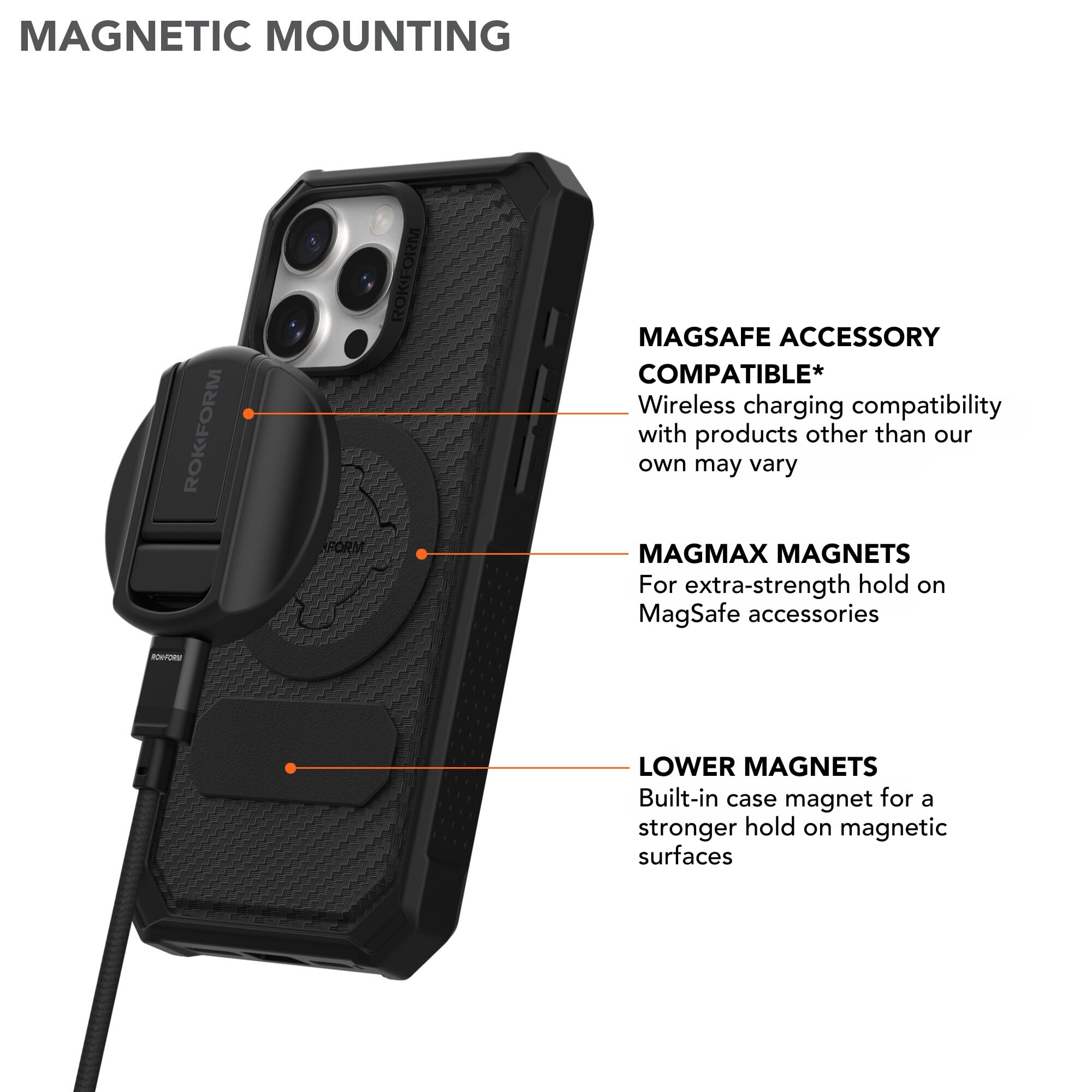 Rokform Rugged Magnetic Case for iPhone 16 Pro Max with RokLock Twist Lock Technology | Drop-Tested Protective Cover | Perfect for Outdoor Adventures, Construction Work & Extreme Sports (Black)