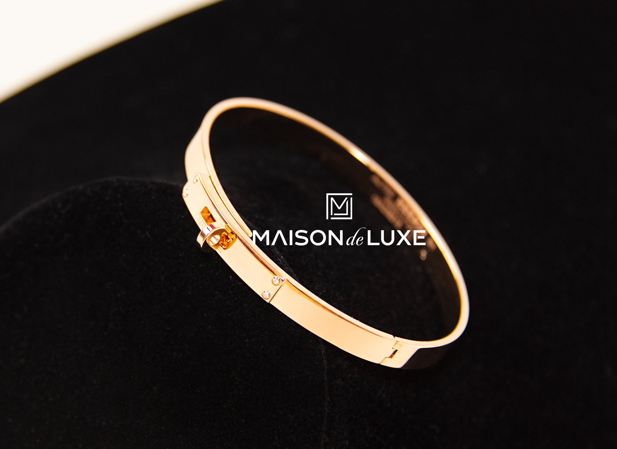 Hermes Rose Gold Kelly Bracelet with 4 Diamonds - Luxury Jewelry for Women, Perfect for Parties, Weddings & Special Occasions