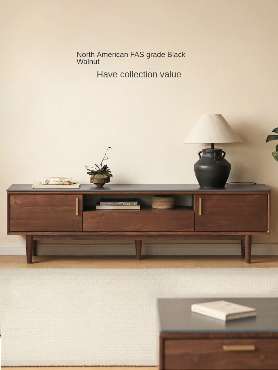Premium Black Walnut Solid Wood TV Stand Cabinet with Storage - Modern Entertainment Center for Living Room, Home Theater & Media Organization