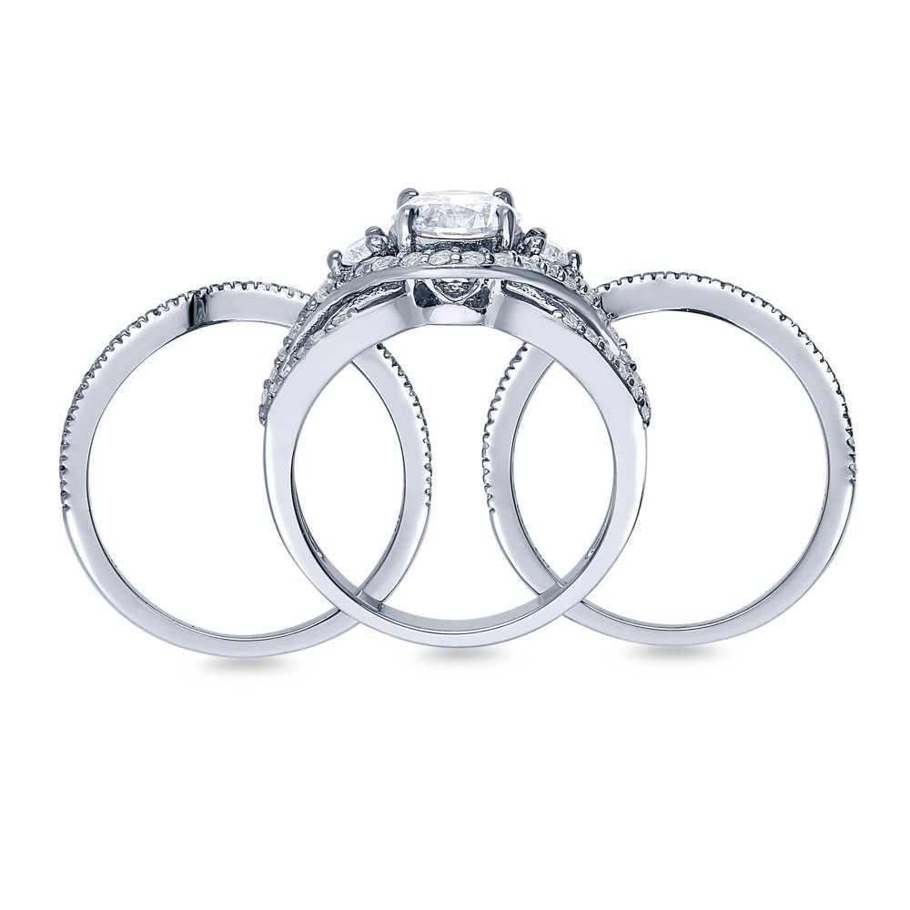 BERRICLE Sterling Silver 3-Stone Wedding Engagement Ring Set - 1.25 Carat Round Cut Cubic Zirconia CZ Wishbone Ring for Women, Rhodium Plated, Size 4-10 | Perfect for Proposals, Anniversaries & Bridal Jewelry Gifts