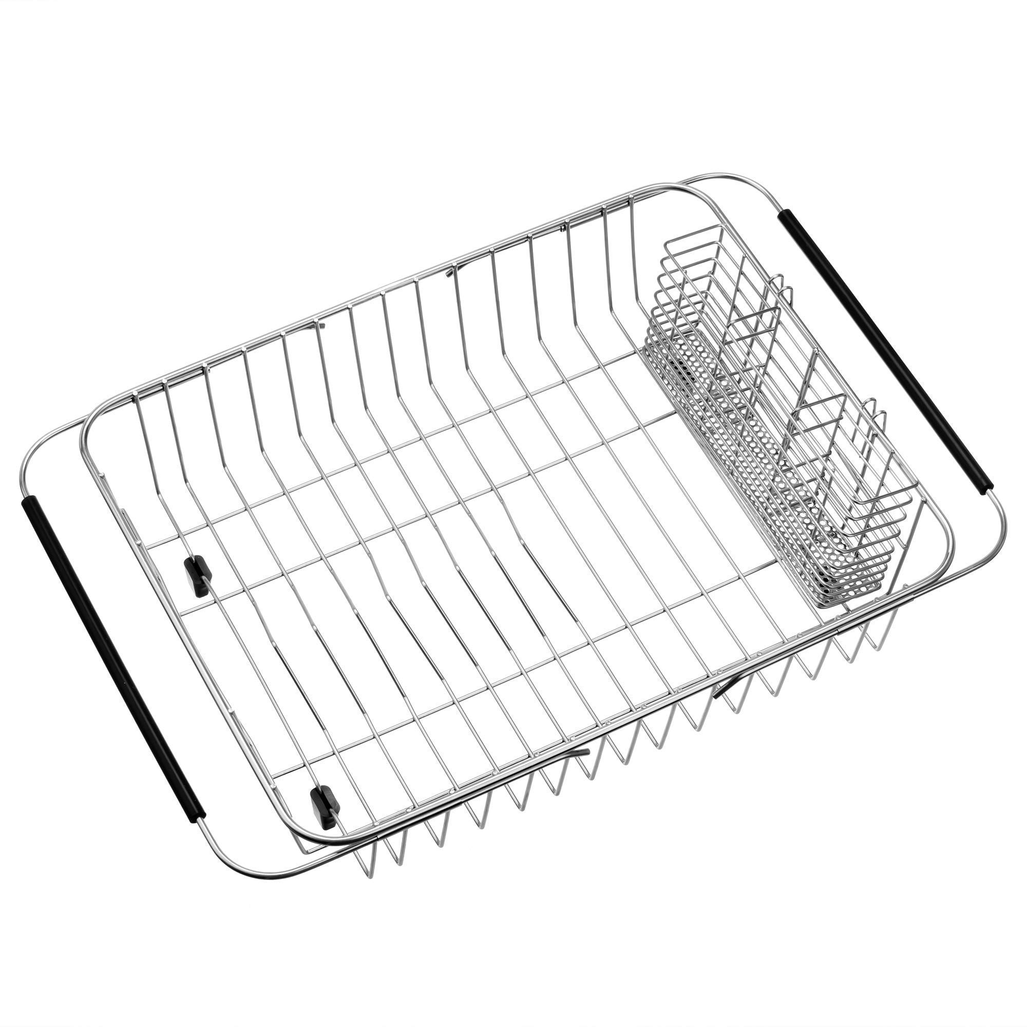Stainless Steel Expandable Dish Drying Rack with Utensil Holder - Heavy Duty Kitchen Cabinet Storage Shelf for Dishes, Cups & Cutlery | Rustproof & Durable Design for Countertop, Sink or Cabinet Organization - Perfect for Small Kitchens, Apartments & RVs