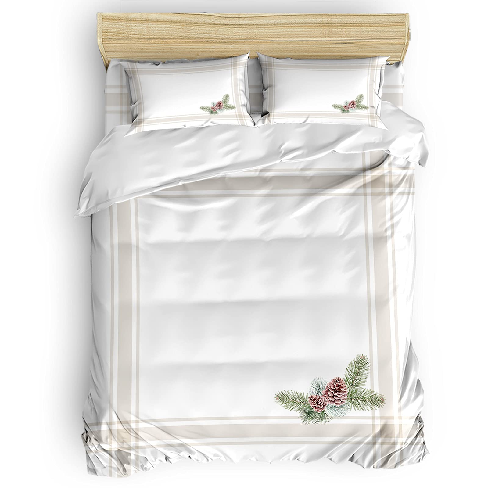 Luxury 4-Piece Queen Size Bedding Set - Super Soft Hotel Quality Duvet Cover & Pillowcases with Christmas Pine Cone Design - Cozy Winter Farmhouse Decor for Bedroom, Guest Room & Holiday Styling