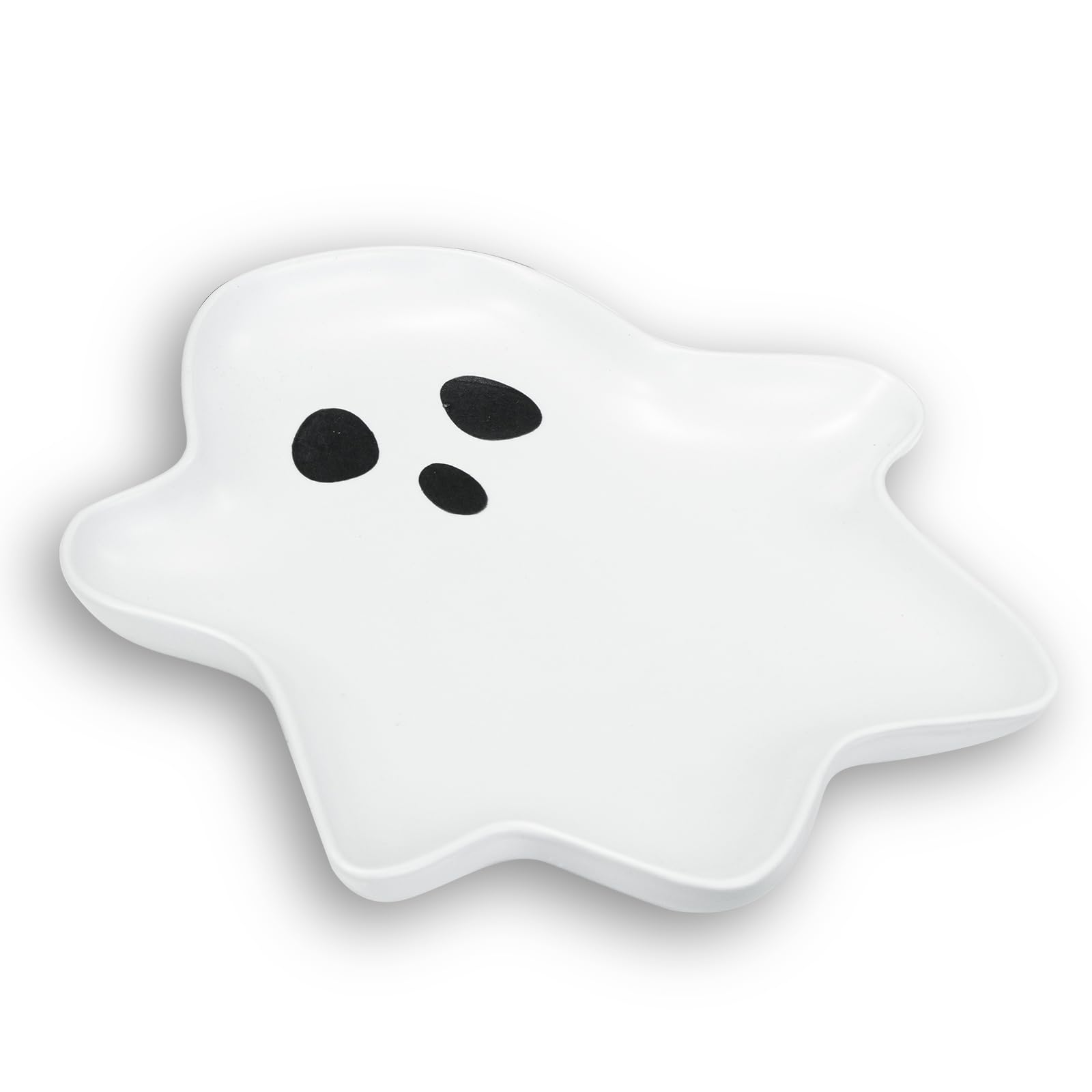 Halloween Ceramic Ghost Plate (10.6 x 9.1 Inches) - Reusable Spooky Dinnerware for Desserts, Salads, Snacks, Candy, Appetizers - Perfect for Halloween Parties, Themed Dinners & Seasonal Decor