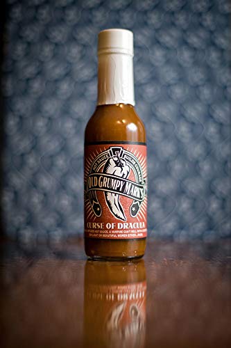 Old Grumpy Marks 4-Pack Curse Of Dracula Garlic Hot Sauce - 5oz Spicy Ghost Pepper Sauce for Wings, Tacos, Pizza & Bloody Marys - Perfect Halloween Gift & Vampire-Themed Party Favor