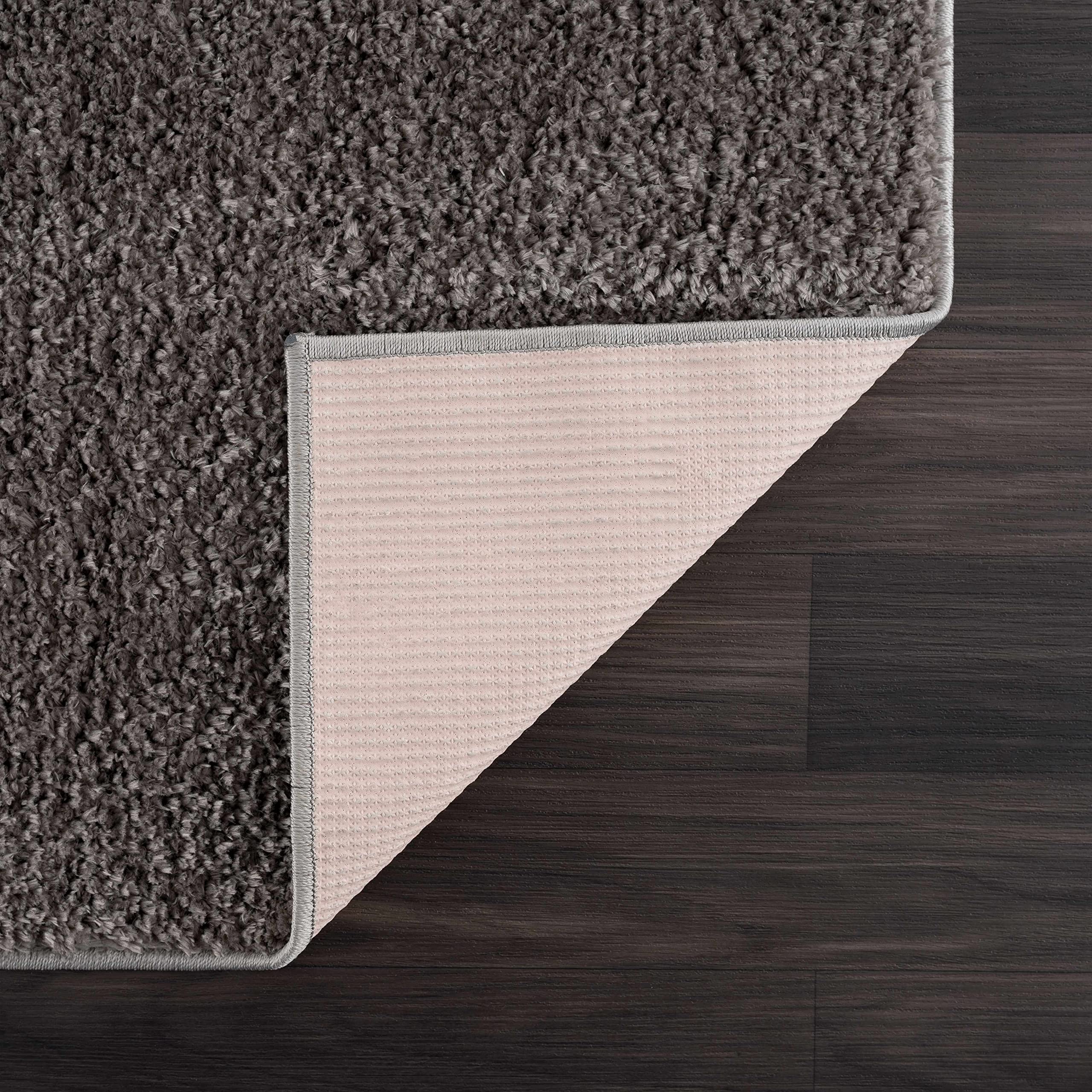 Machine Washable Solid Shag Rug - Soft Fluffy Plush High Pile Area Carpet for Living Room & Bedroom - Dark Grey 5'3