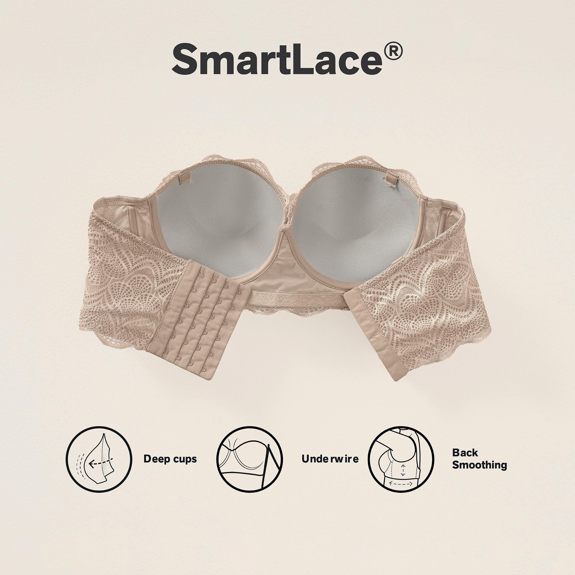 Leonisa Strapless Bras for Women - Full Coverage Push Up Bra with Lace and Pads | Comfortable Support for Wedding, Evening Dresses & Special Occasions