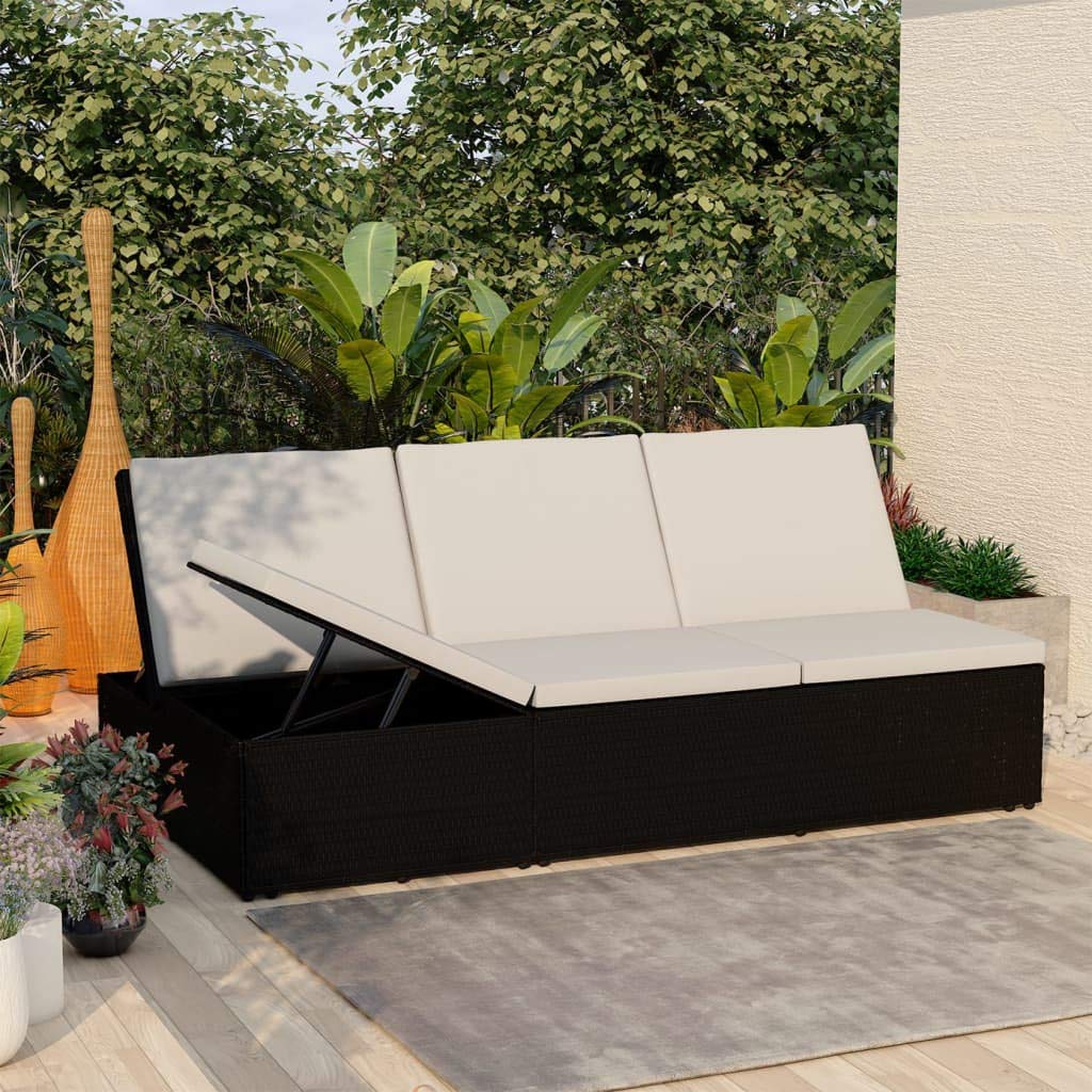 Adjustable Convertible Sun Lounger with Cushion - Outdoor Chaise Lounge with Poly Rattan Frame - Perfect for Poolside, Patio, Garden, and Backyard Relaxation