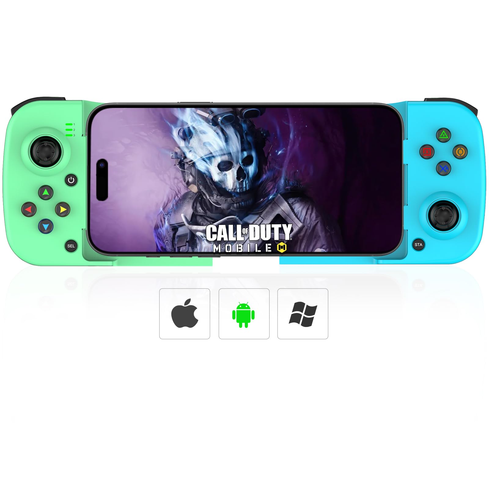 Megadream Wireless Bluetooth Mobile Game Controller for iPhone iOS Android PC - Compatible with iPhone 16/15/14/13/12/11, iPad, Samsung Galaxy, TCL Tablets - Perfect for Call of Duty, Roblox, Fortnite & Mobile Gaming (Blue & Green) - Ideal for Competitive Gaming, Live Streaming & Esports Tournaments