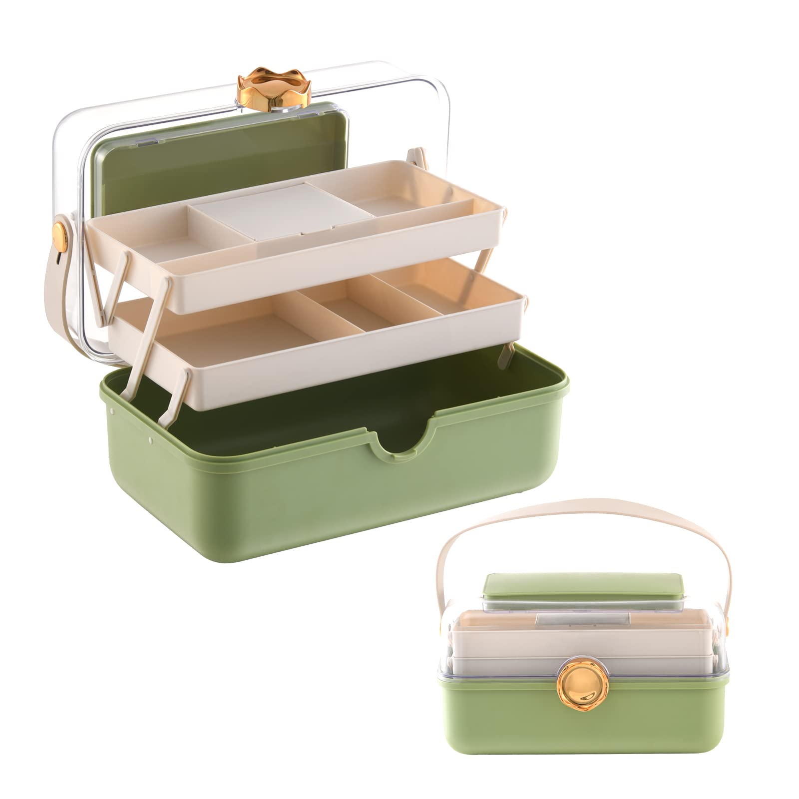 Multipurpose Plastic Organizer Box with Mirror - 2 Layer Storage for Accessories, Jewelry & Small Items (Green) | Perfect for Home, Office & Travel Organization - BBC252501BC