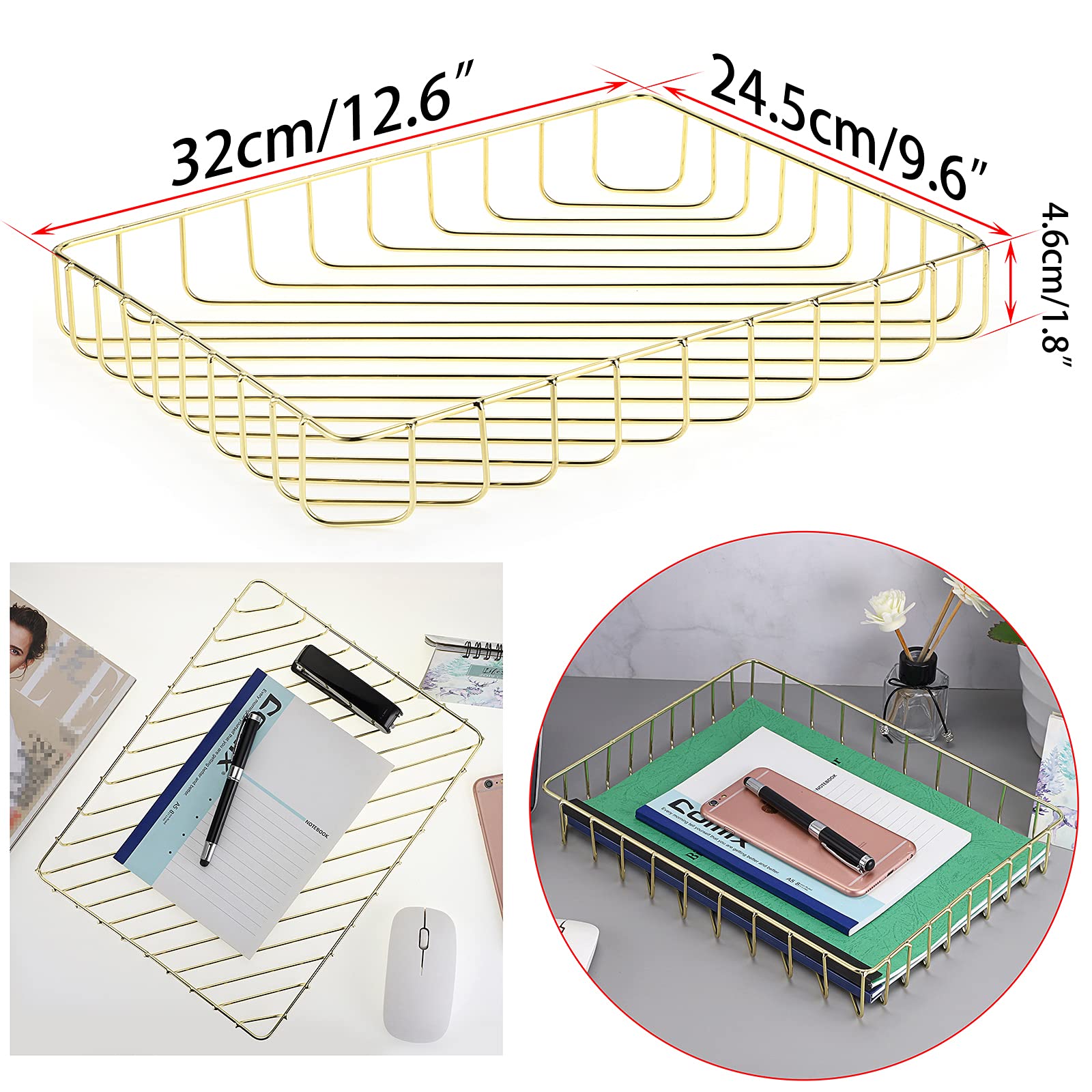 BTSKY Multipurpose A4 File Tray Organizer - Elegant Wire Desk Document Holder for Letter Size Papers, Magazines & Office Supplies - Perfect for Office, Home, Bathroom & Cosmetics Storage (Gold)