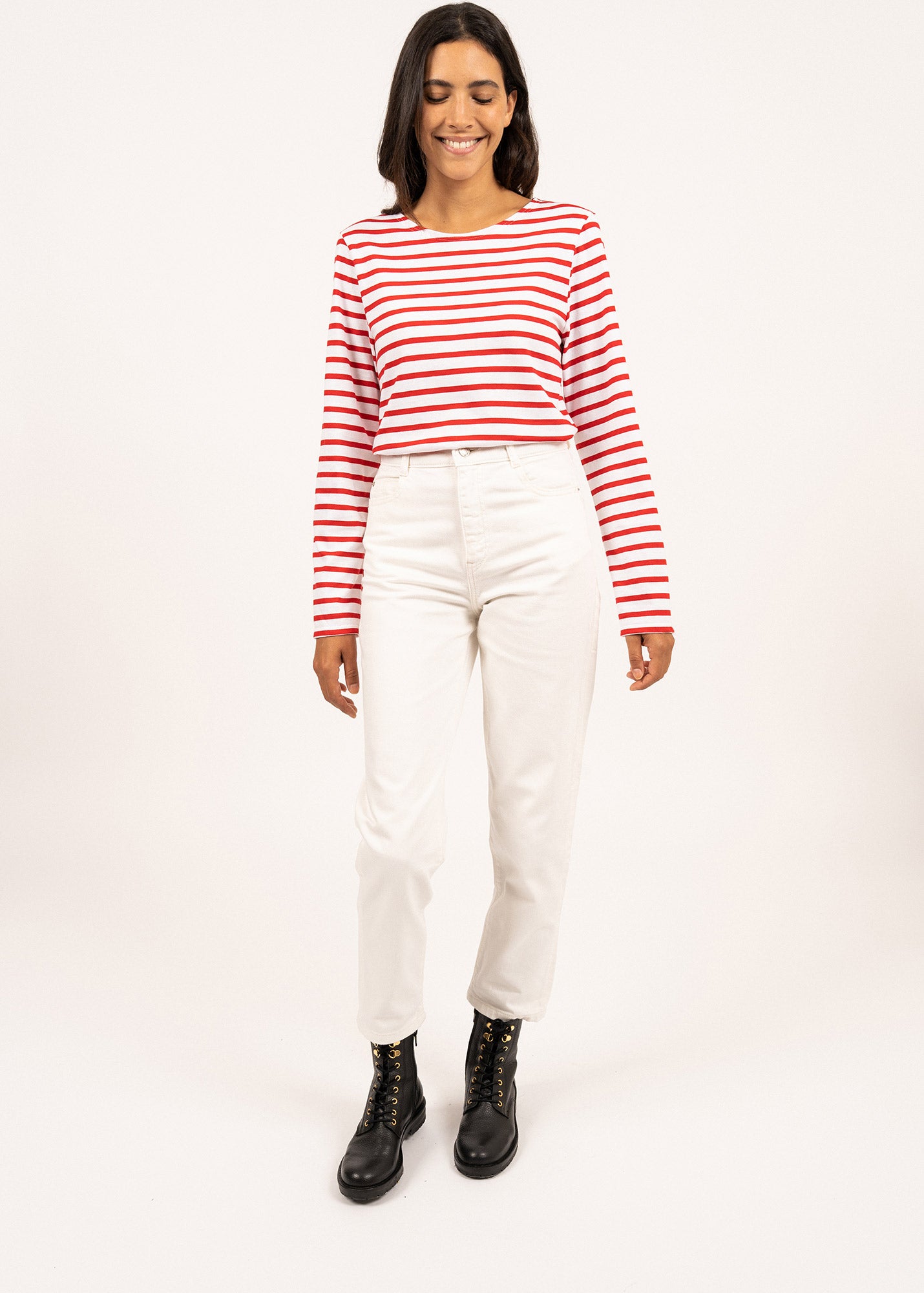 MINQUIERS MODERN Authentic Breton Stripe Shirt for Men | Soft 100% Cotton French Navy Top | Classic White & Red Stripes | Casual Wear, Beach Outfit & Smart Office Style