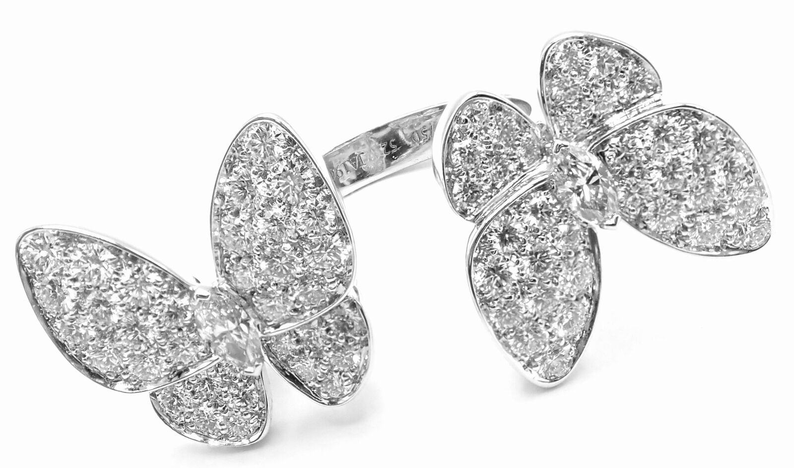 Van Cleef & Arpels 18k White Gold Diamond Two Butterfly Between Finger Ring - Elegant Stackable Ring for Women, Perfect for Weddings, Anniversaries & Special Occasions