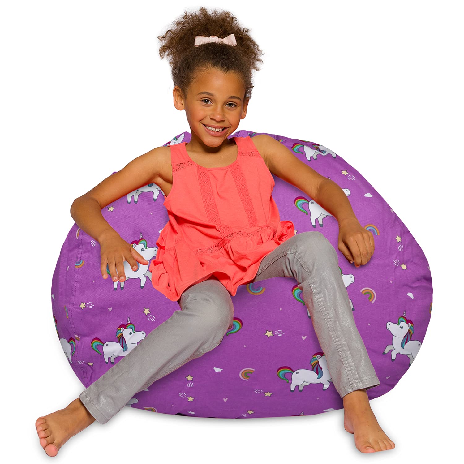 Posh Beanbags Large Bean Bag Chair - Machine Washable Canvas with Unicorn & Rainbows Design, Purple - Perfect for Kids' Room, Dorm, Playroom & Relaxation Space