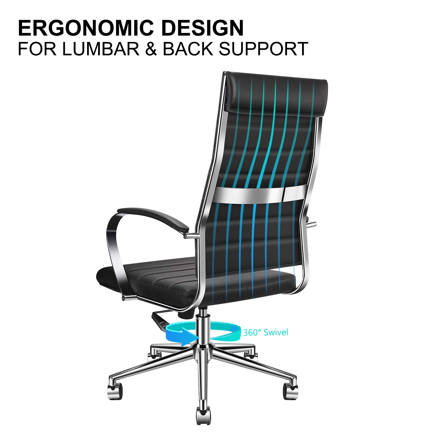 Ergonomic Office Chair with Adjustable Height & Swivel - High Back Vegan Leather Desk Chair with Lumbar Support & Armrests - Perfect for Home Office, Gaming & Workspace (Black)