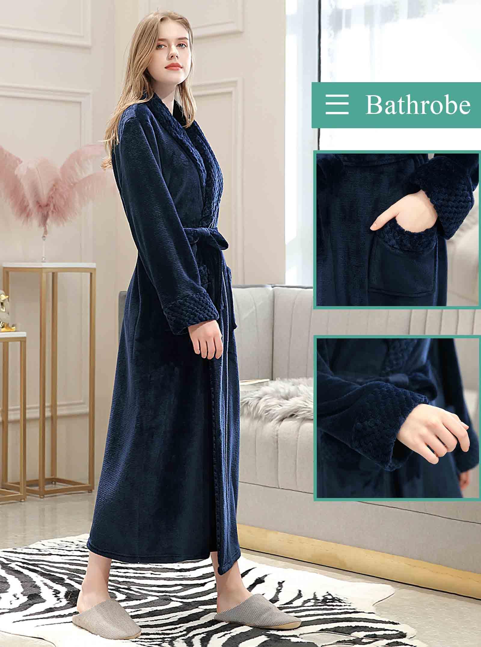 Artfasion Women's Long Fleece Robe - Soft Warm Winter Bathrobe with Pockets, Cozy Floor Length Flannel House Coat for Relaxing at Home, Spa Days & Cold Weather Comfort